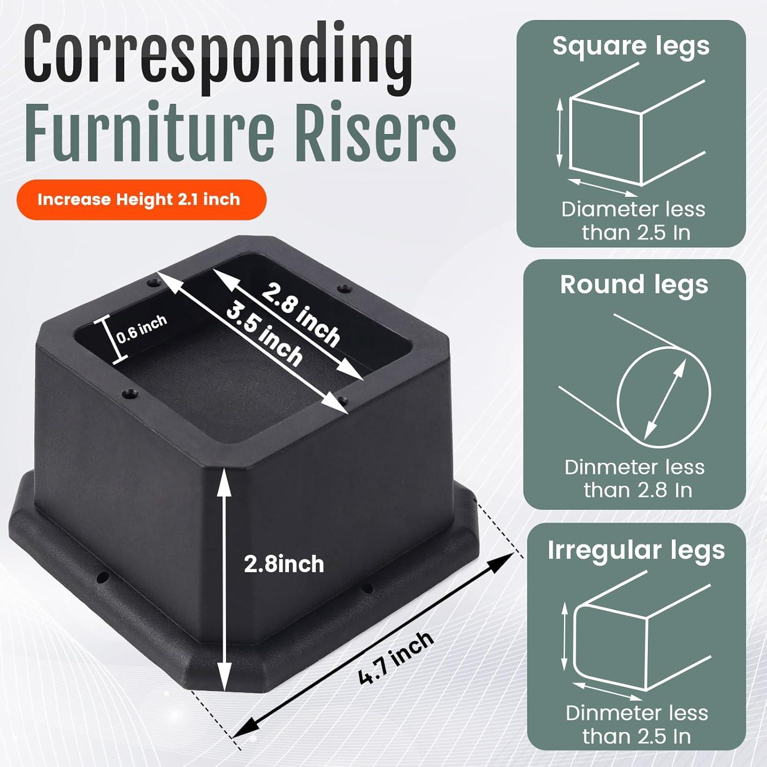 Furniture Risers 2 Inch Bed Risers Heavy Duty Adjustable Dorm Bed Lifts Risers Table Desk Chair Leg Extenders 4 Pack Black
