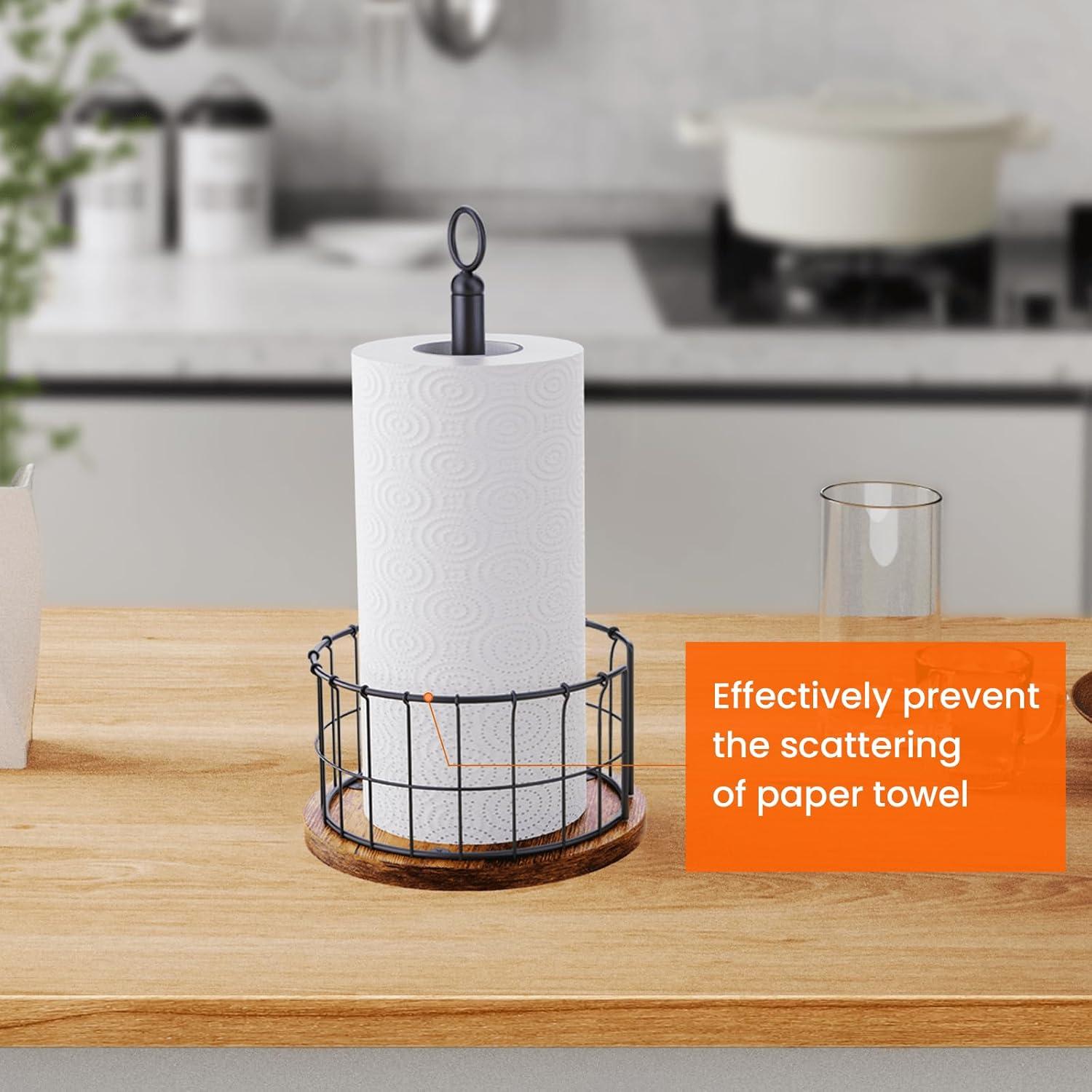 One Allium Way® Paper Towel Holder Countertop, Standing Paper Towel Roll Holder For Bathroom, Paper Towel Rack With Heavy Duty Wooden Base For Kitchen Counter, Fits Standard Or Jumbo-Sized Rolls,(Brown)