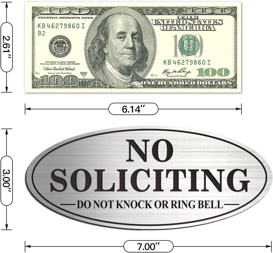 No Soliciting Sign, No Solicitors Sign for Front Door, 2 Pack Self-Adhesive Aluminum Metal No Solitation Do Not Knock or Ring Bell Sign, 7.0 x 3.0 inches Weather Resistant Signs for Home Doorbell Busi