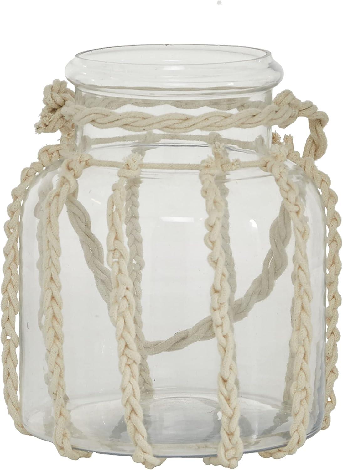 Coastal Charm Wooden Hanging Candle Lantern, 8" Clear Glass