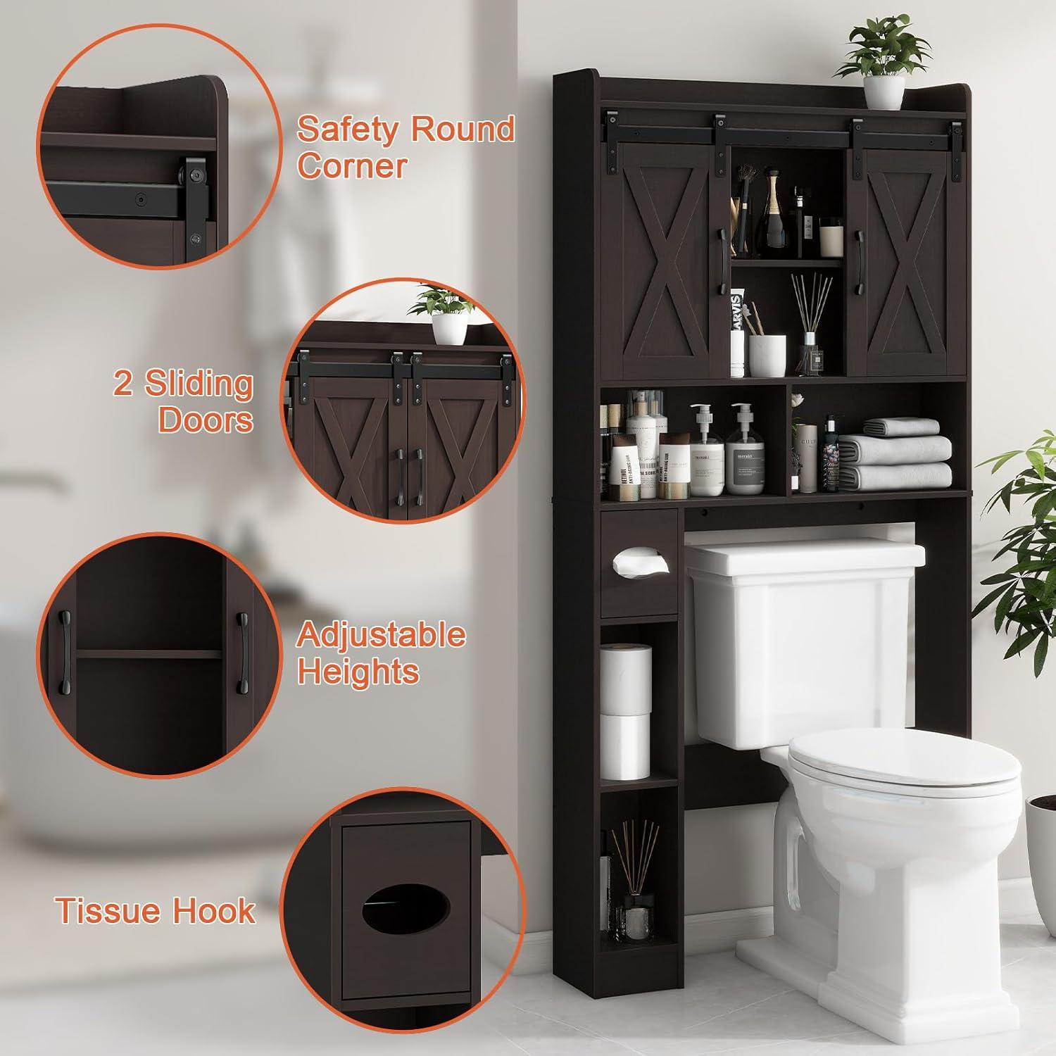 Espresso Over-The-Toilet Storage Cabinet with Adjustable Shelving