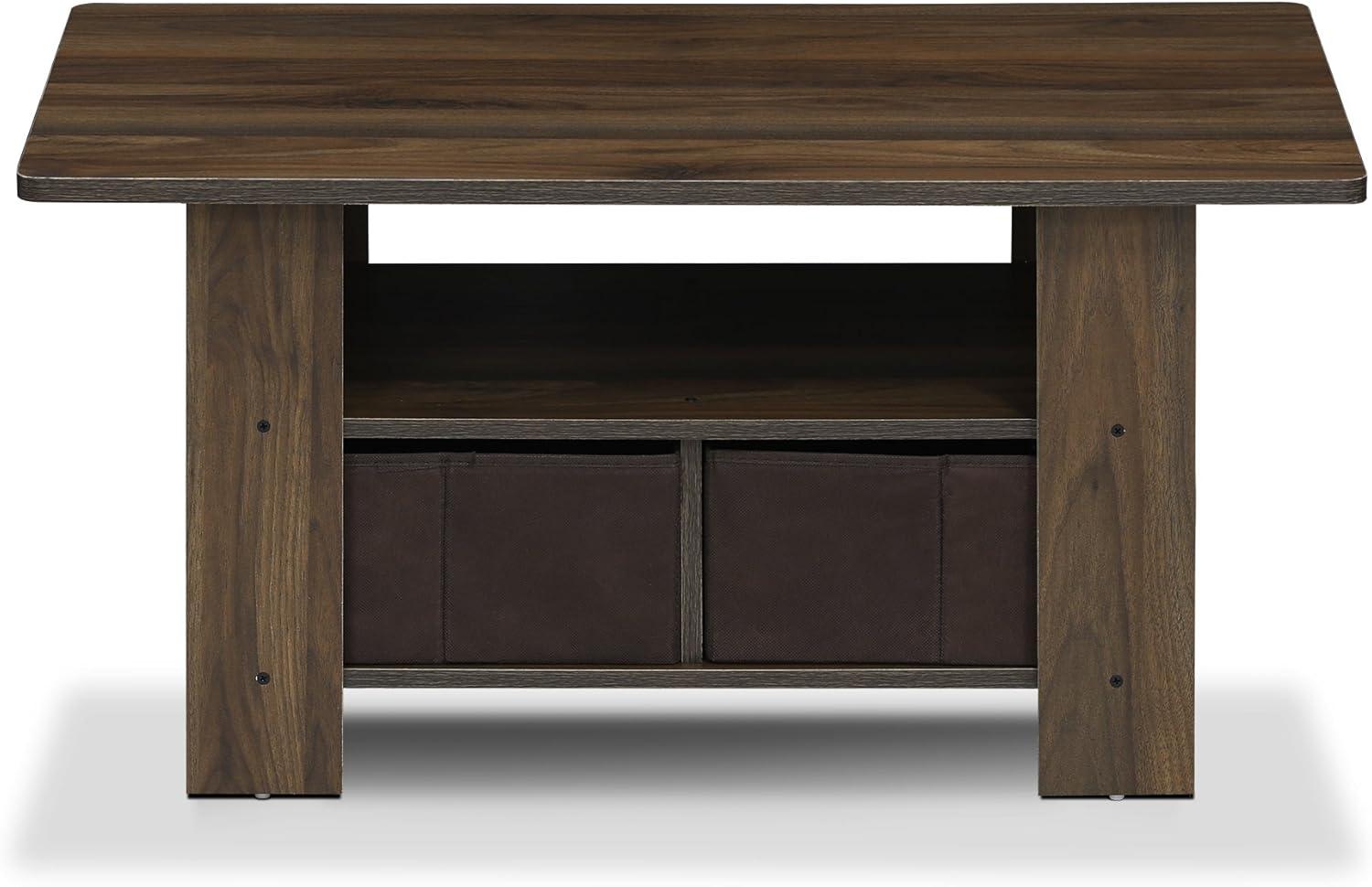 Furinno Andrey Wood Coffee Table with Bin Drawer in Columbia Walnut/Dark Brown