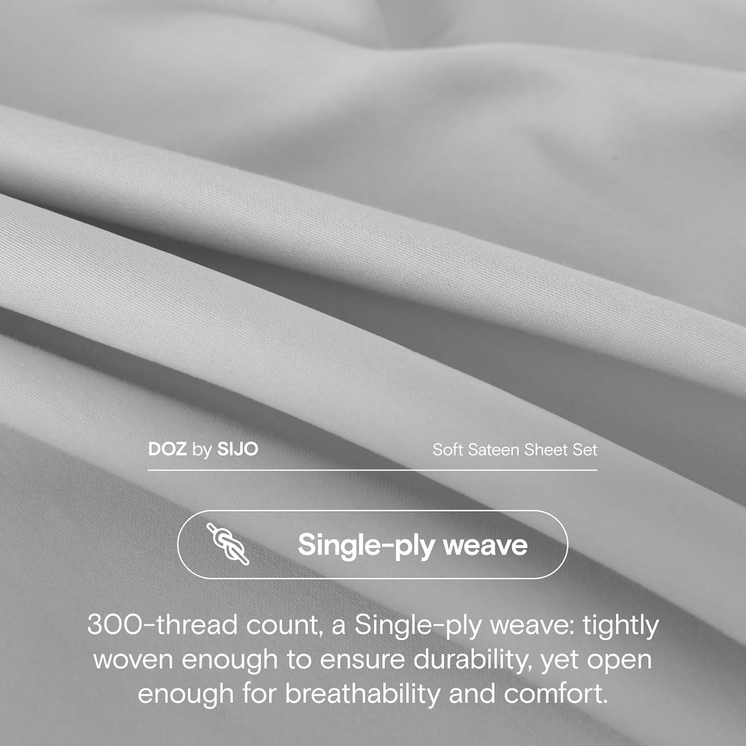 DOZ 100% Long Staple Cotton Sheet Sets, Soft Sateen Weave Cotton, Smooth, Breathable, Cooling Sheets, Hotel Comfort, Durable, 3pc – 2 Pillowcases 1 Fitted (Dove, King)