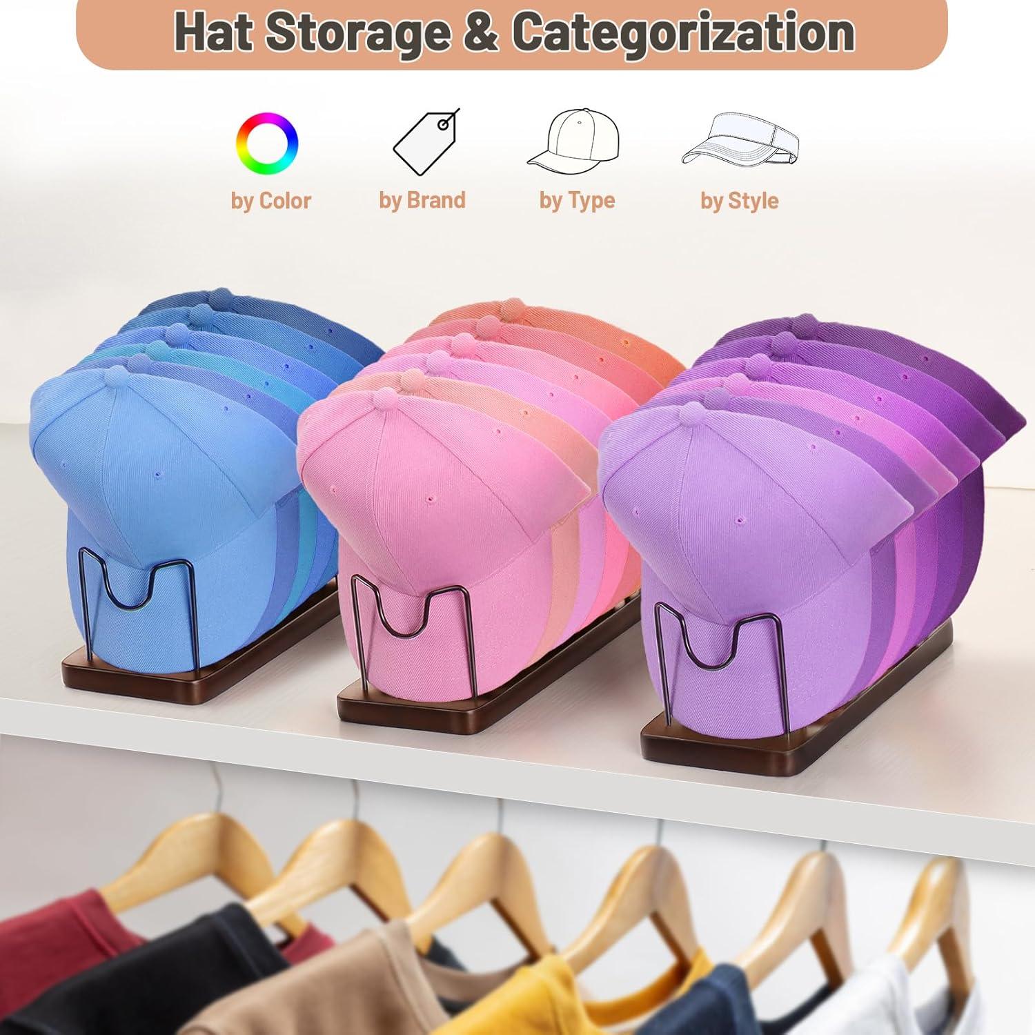 17 Stories Hat Rack Stand For 10 Baseball Hats Wood Metal Hat Holder Storage Baseball Cap Organizer For Closet Dresser Desk ,Brown, 1 Pack