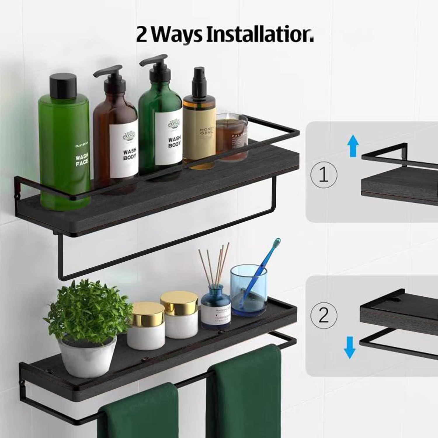 Floating Shelves Wall Mounted Set Of 2, Rustic Wood Wall Storage Shelves For Bedroom,Living Room,Bathroom, Kitchen