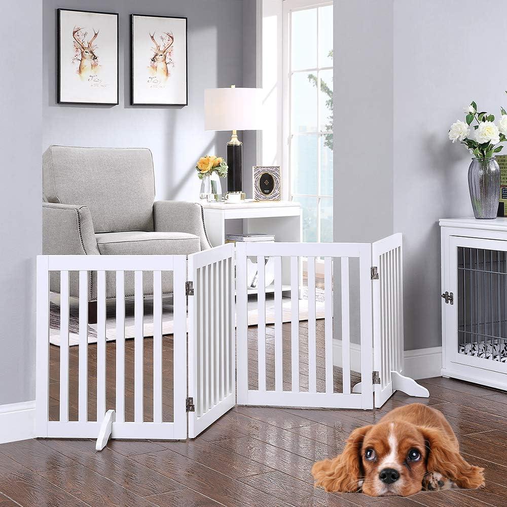 White Composite Wood 24" High Freestanding Pet Gate with 4 Panels