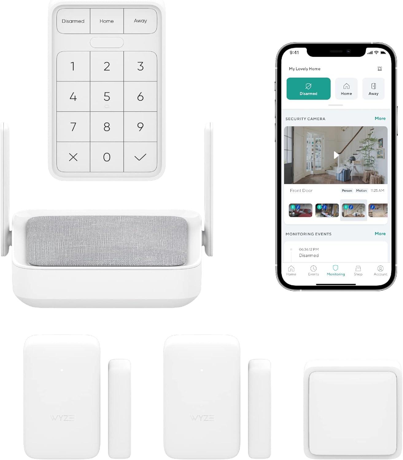 Wyze White Home Security System Core Kit with Hub and Sensors