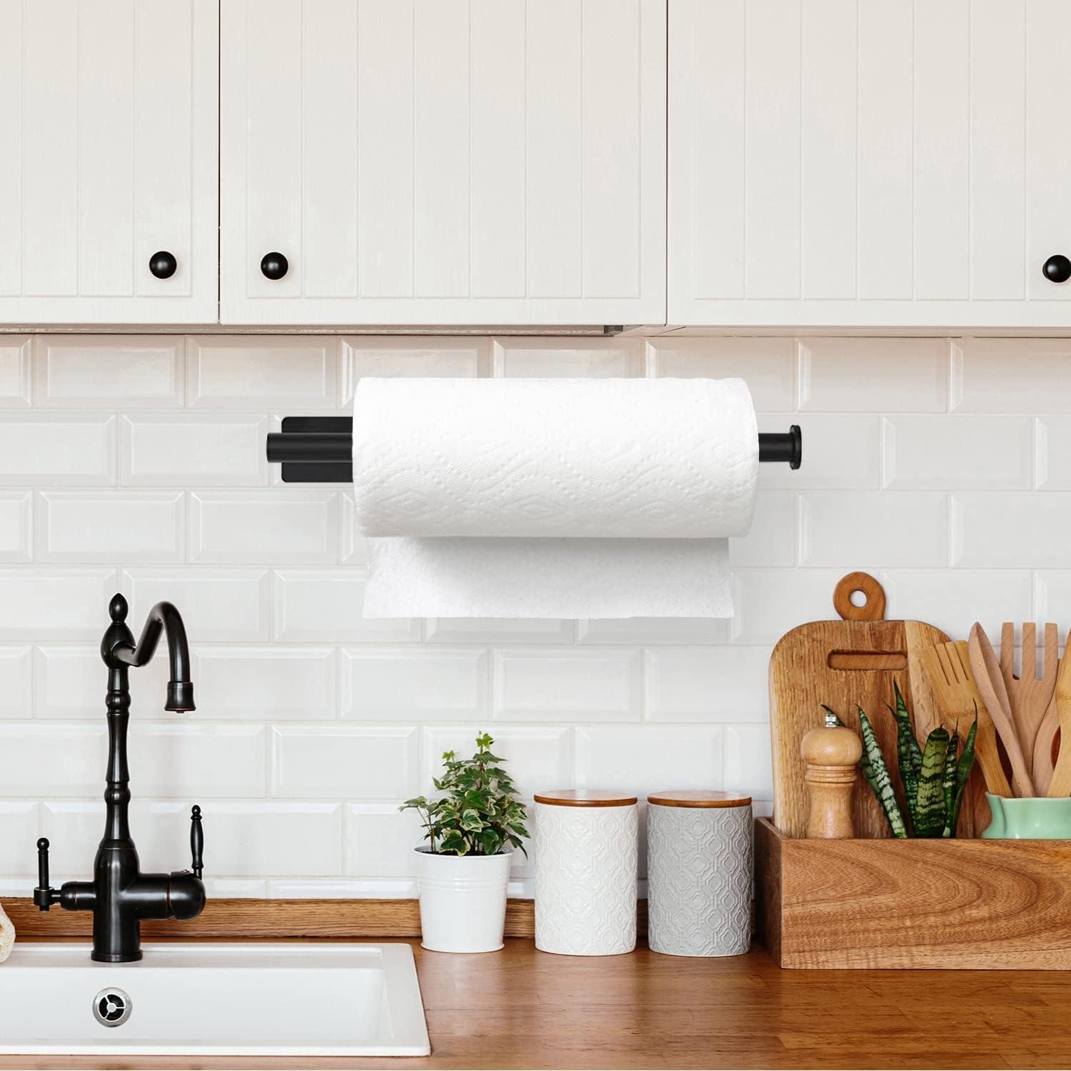 Paper Towel Holder - Under Cabinet Paper Towel Rack for Kitchen、Bathroom,SUS304 Stainless Steel(Matte Black)