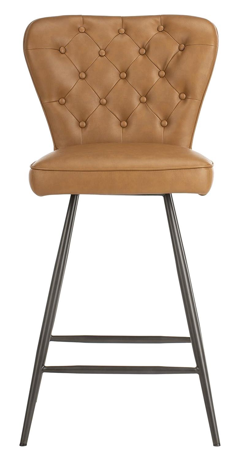 Ashby 26"H Mid-Century Modern Leather Tufted Swivel Counter Stool (Set of 2) - FOX1702 - Camel - Safavieh Couture