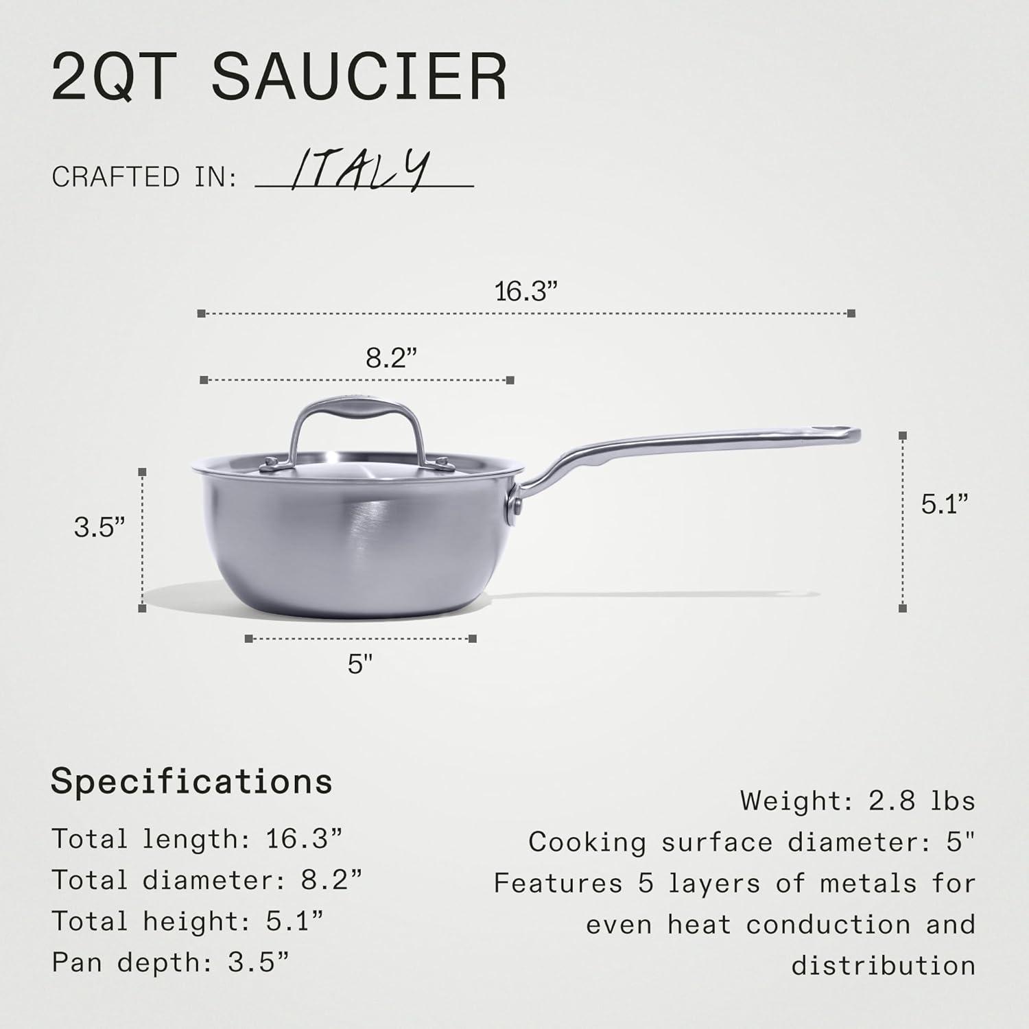 2 Quart Brushed Stainless Steel Saucier Pan with Stay Cool Handle