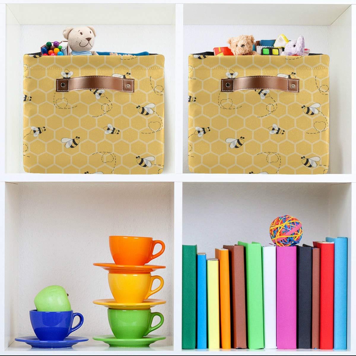 Storage Basket Cube Yellow Animal Bee Honey Comb Large Collapsible Toys Storage Box Bin Laundry Organizer for Closet Shelf Nursery Kids Bedroom,15x11x9.5 in,1 Pack