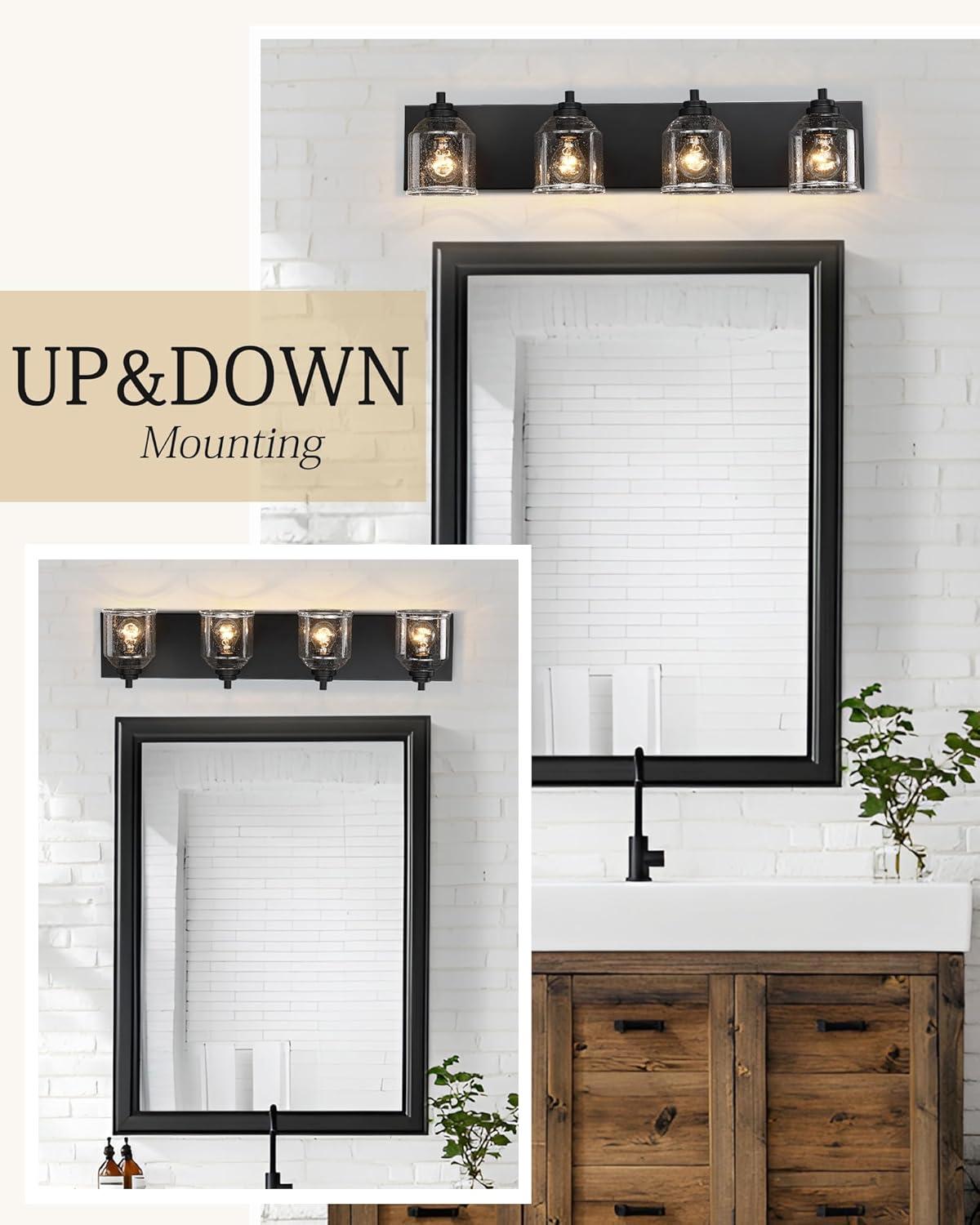 Vanity Lights for Bathroom Large 23", Farmhouse Rustic Vanity Light with Bubble Glass Shades, Black 3 Light Bathroom Lighting Fixtures Over Mirror, Bath Wall Sconce Home Decor