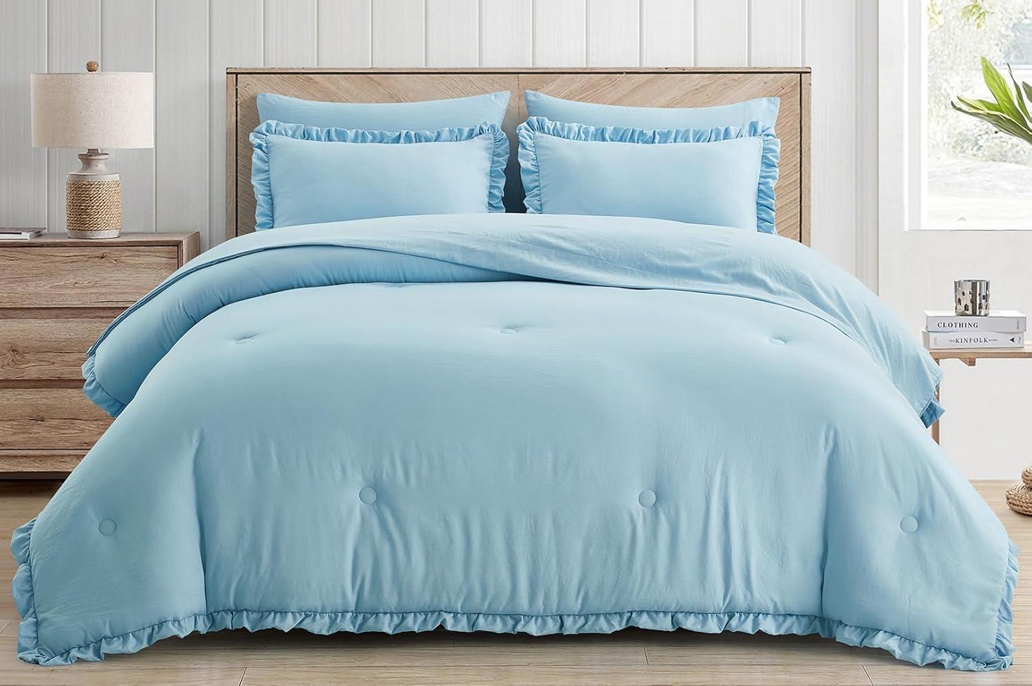 Chambray Blue Queen Microfiber Bed in a Bag Set