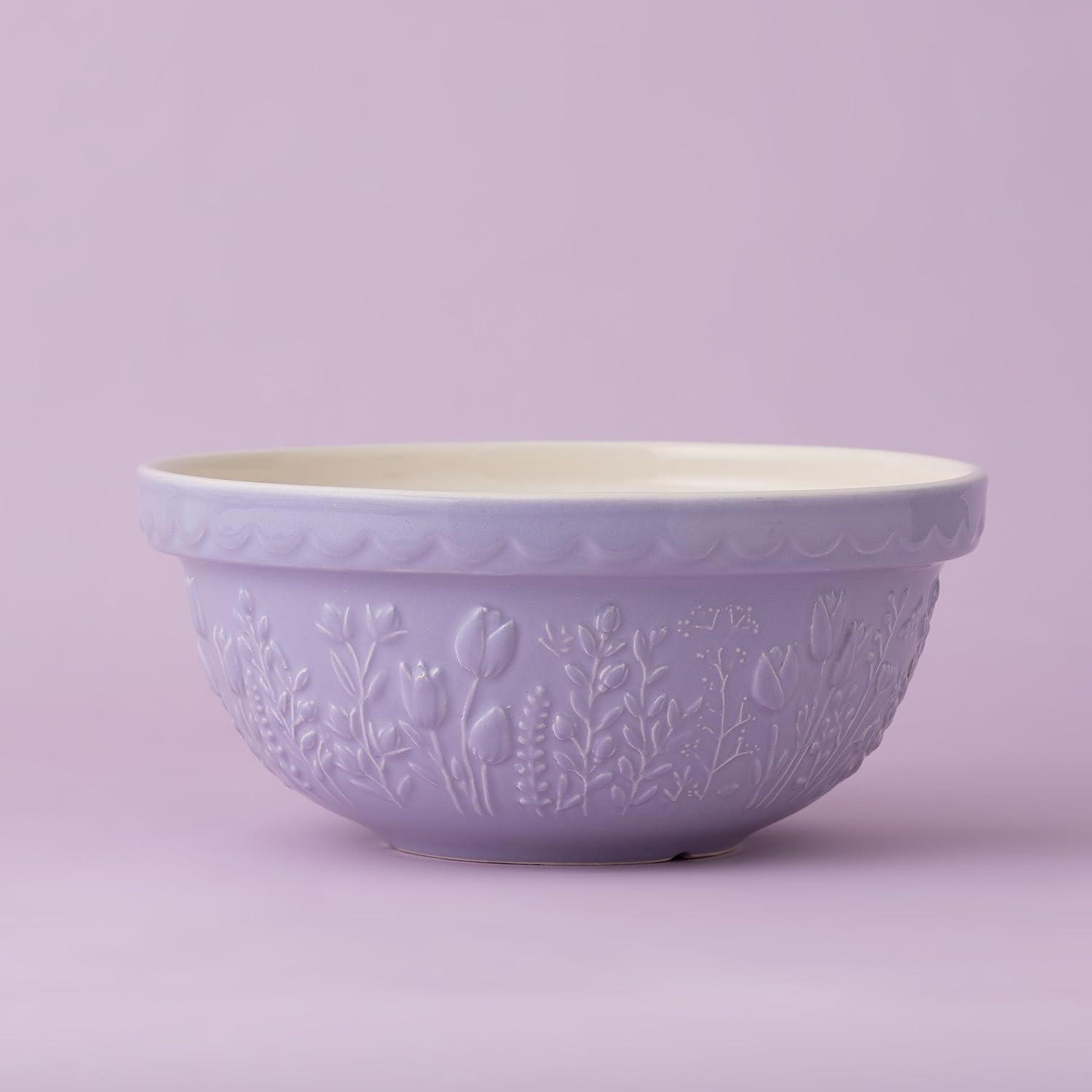 Lavender Ceramic Tulip Embossed Mixing Bowl, 9.75"