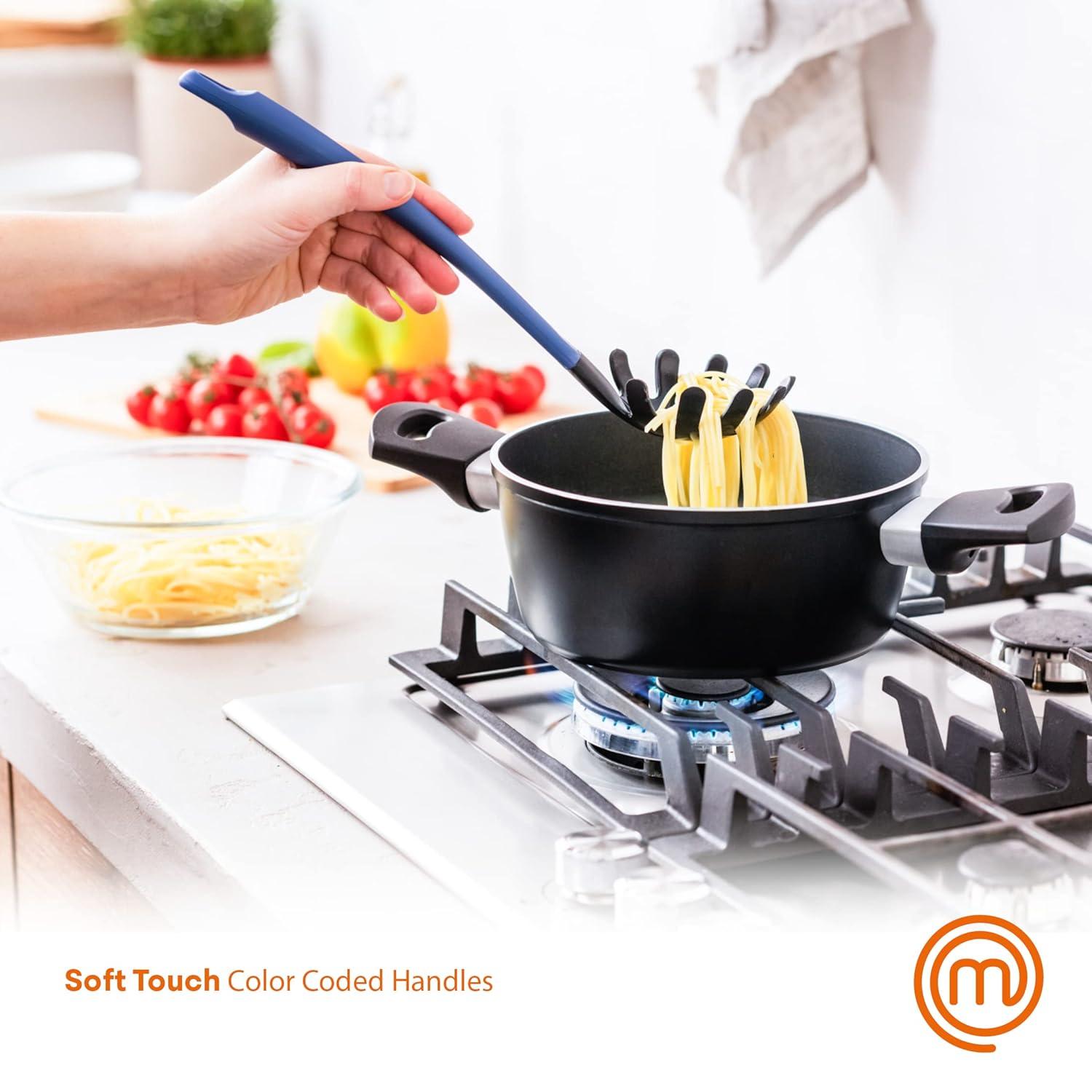 MasterChef Kitchen Utensils Set, Nylon Cooking Utensils Set of 6, Non Toxic & Non Scratch Cooking Tools for Non Stick Cookware incl. Cooking Spoons & Spatulas, Heat Resistant, 6 Piece, Colorful