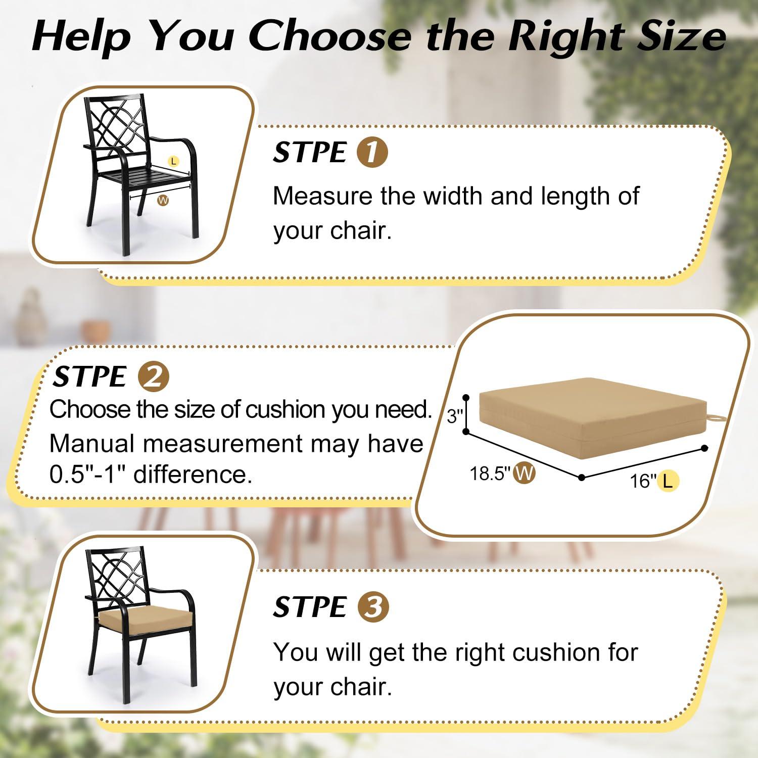 LOVTEX Outdoor Chair Cushions Set of 4, Waterproof Patio Chair Cushions with Ties, 18.5 x 16 x 3 inch, Khaki