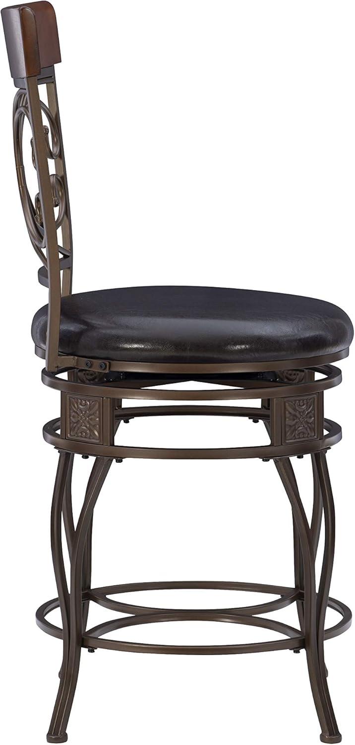 Bronze & Brown Faux Leather High-Back Swivel Counter Stool