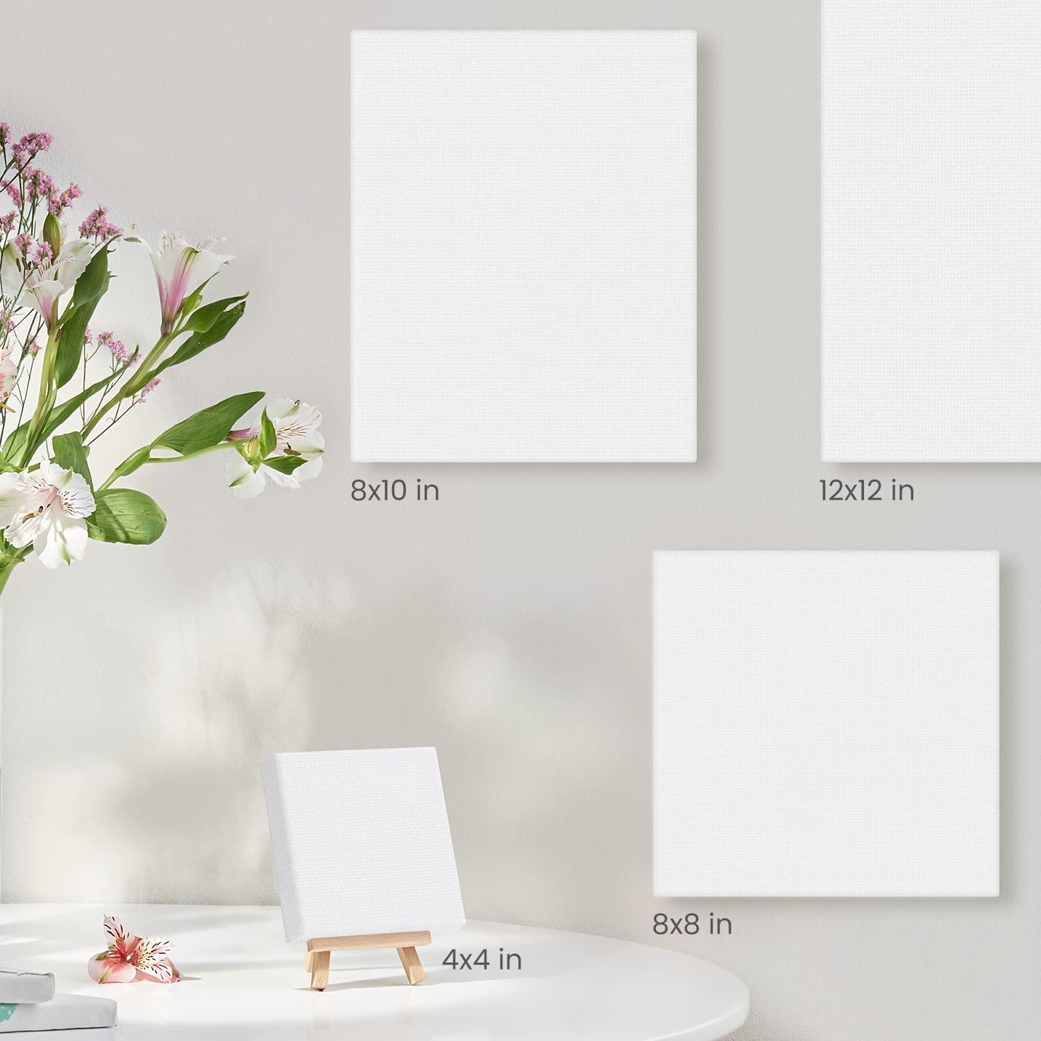 ARTEZA Small Canvases with Easels, 4 x 4 Inches, Pack of 14, Blank White Stretched Canvas for Acrylic, Oil and Gouache Painting