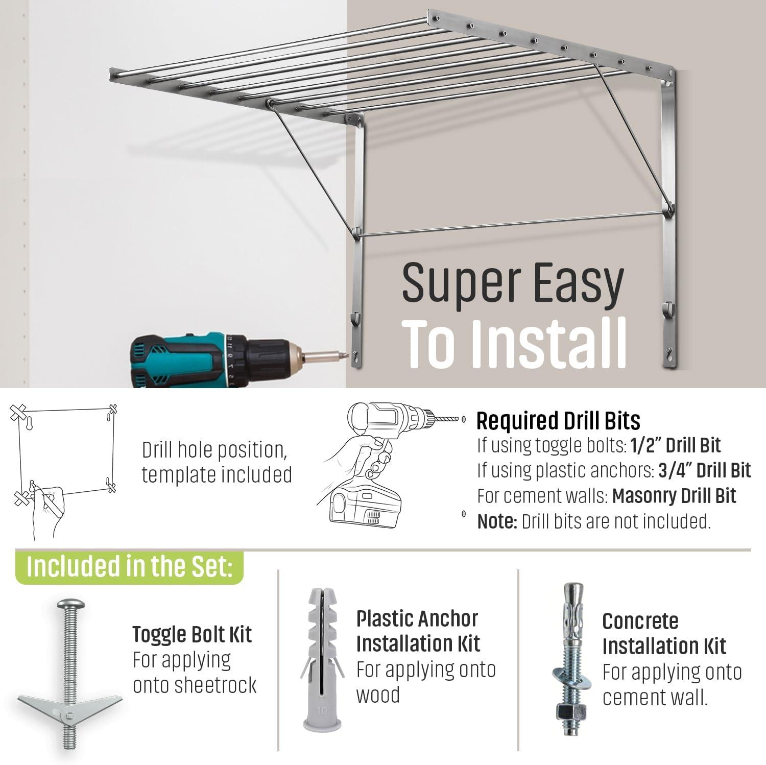 Rebrilliant Stainless Steel Foldable Wall Mounted Drying Rack