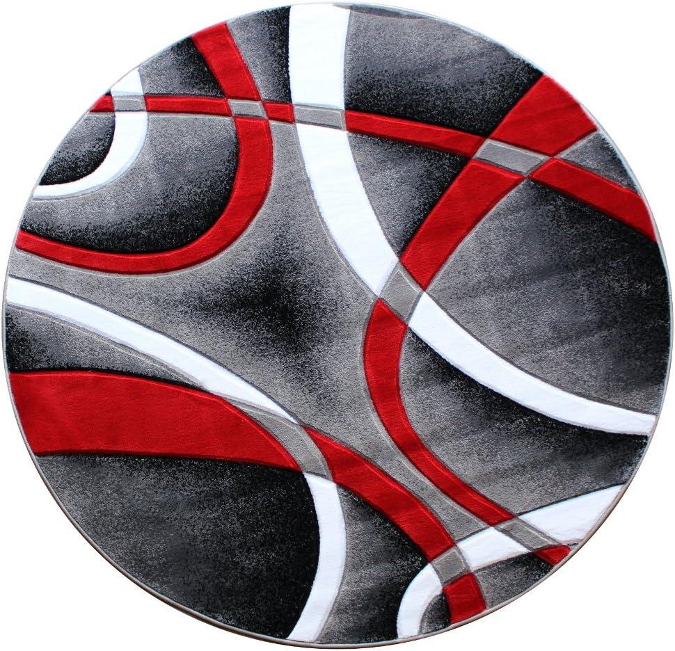 Sophia Collection Red and Gray Hand Carved Round Area Rug