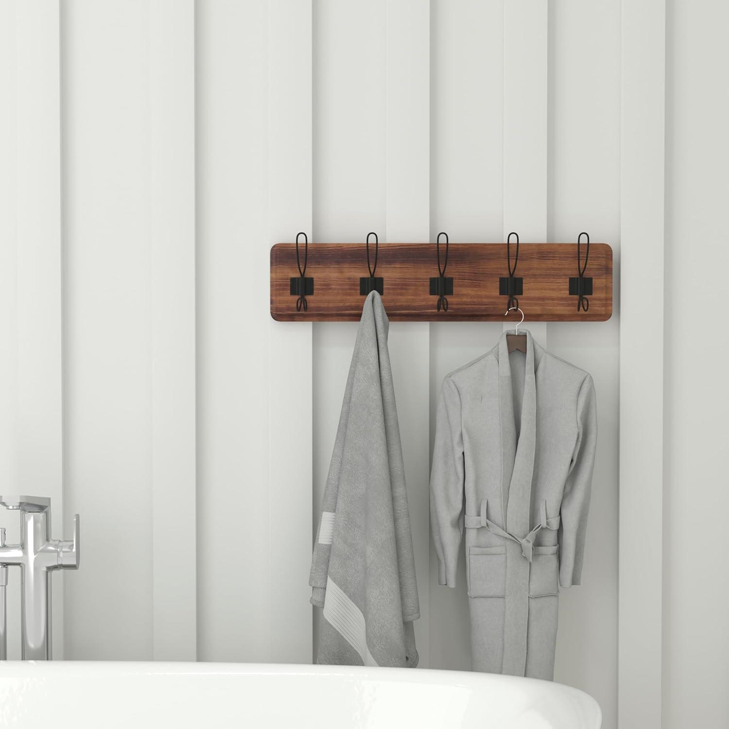 Flash Furniture Daly Rustic Rectangle Wood Coat Rack with Shelf/Storage, Rustic Brown
