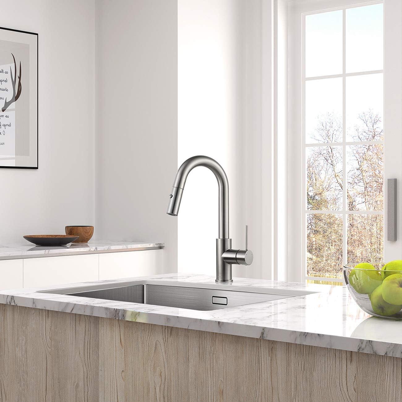 Brushed Nickel Bar Faucet with Pull-Down Sprayer