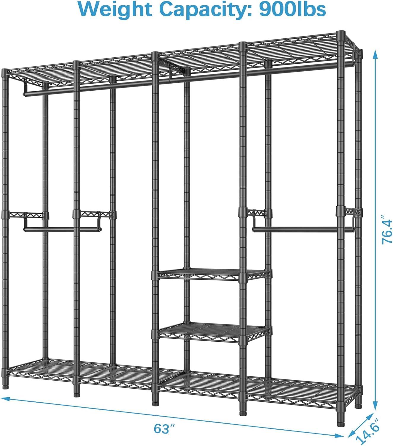 Black Heavy Duty Wire Free-standing Closet with Adjustable Shelves