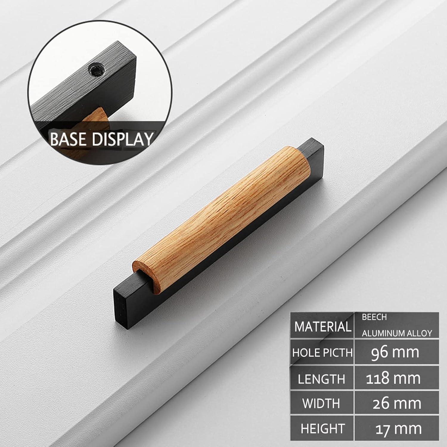 Mcredy Cabinet Handles 3.78 Inch Hole Centers Black Wooden Dresser Drawer Pulls Cbinet Hardware for Close Wardrobes Kitchen Handles Hardware, 2 Packs