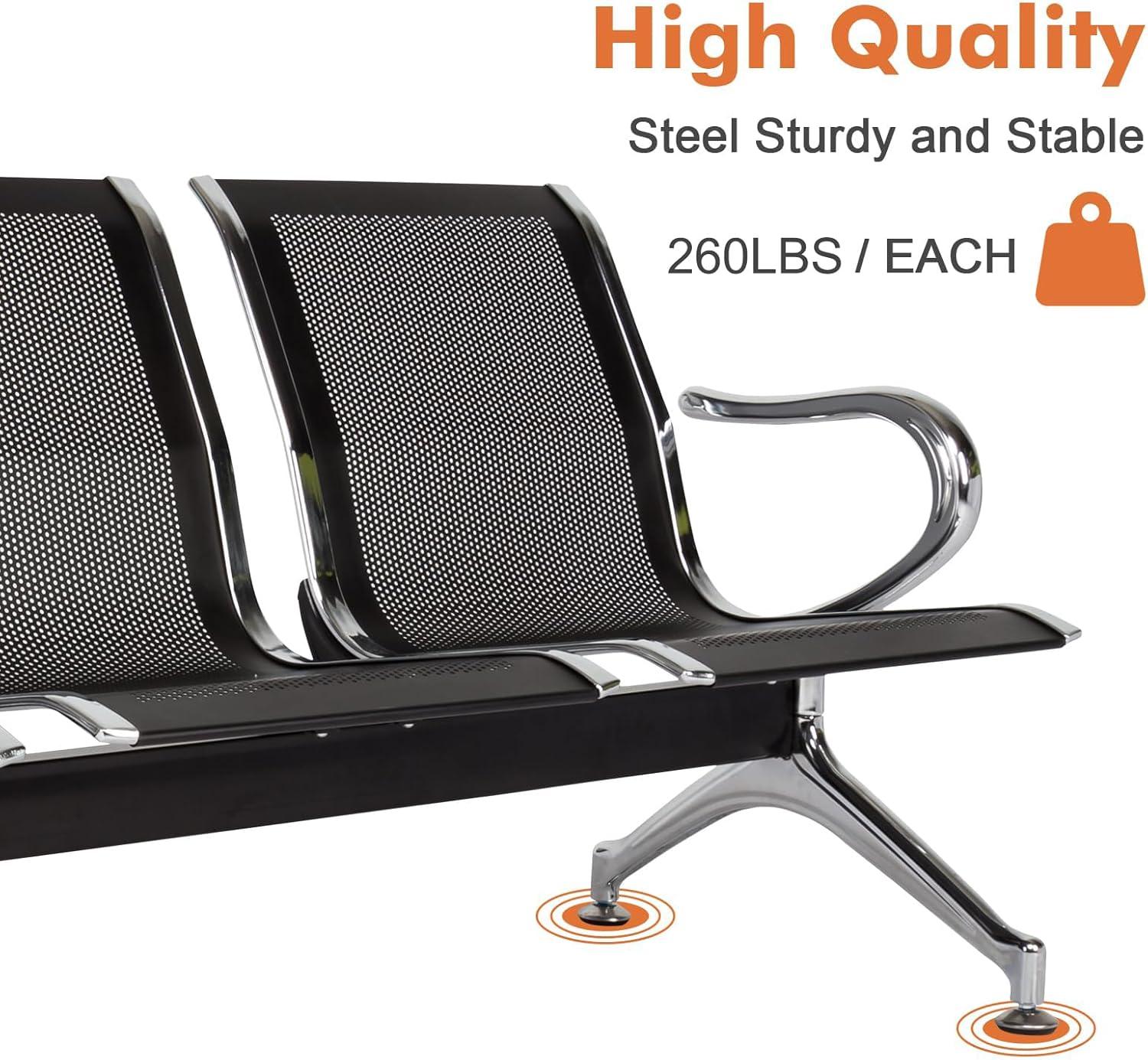 Kinbor Waiting Room Chairs, 3-Seat Reception Chairs Office Guest Waiting Furniture Bench Seating for Airport Bank Hospital, Black