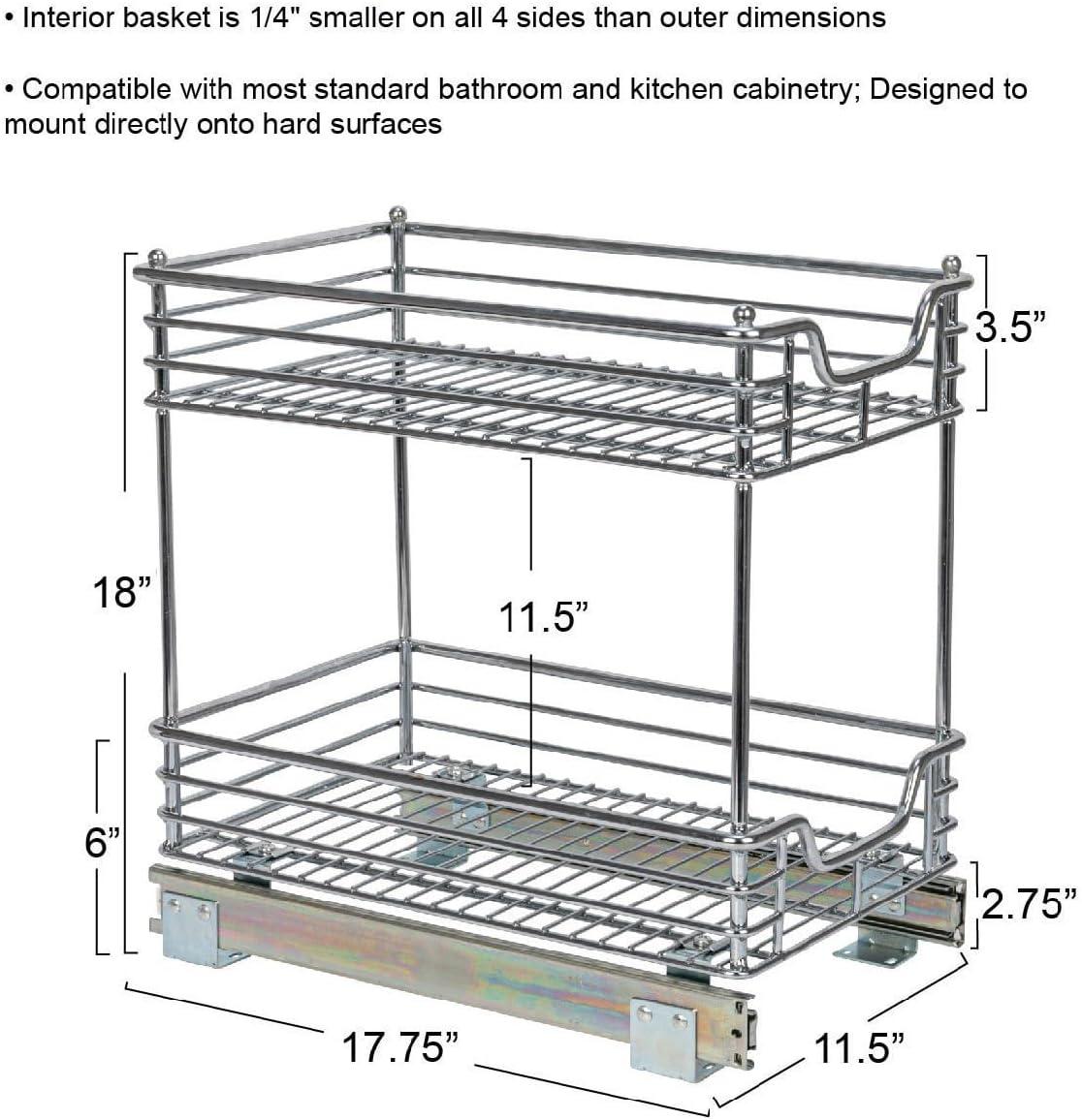 Household Essentials Glidez Multipurpose Chrome-Plated Steel Pull-Out/Slide-Out Storage Organizer for Under Cabinet Use - 2-Tier Design - Fits Standard Size Cabinet or Shelf, Chrome