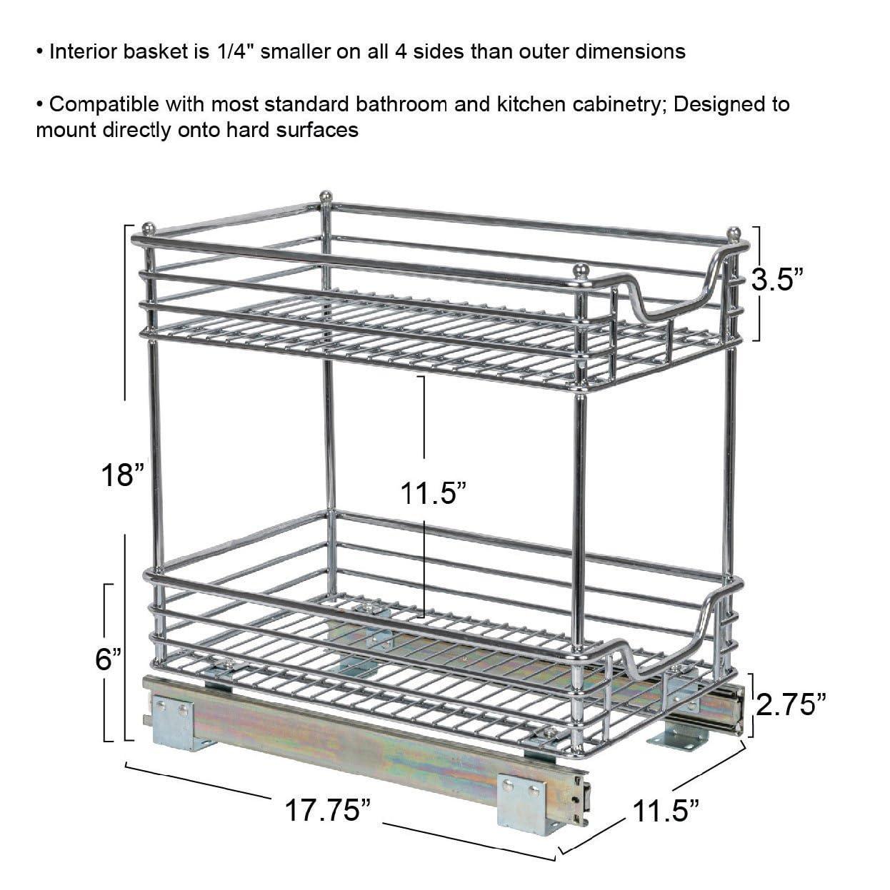 Glidez Multipurpose Chrome-Plated Steel Pull-Out/Slide-Out Storage Organizer for Under Cabinet Use - 2-Tier Design - Chrome