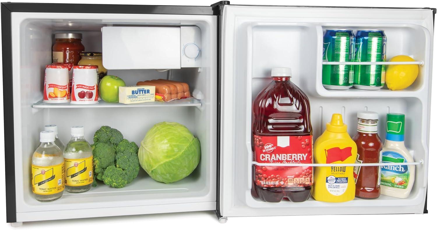 Igloo 1.6 Cu.Ft. Refrigerator With Freezer, adjustable thermostat, glass shelves, adjustable feet, includes ice scraper, ice cube tray, and freezer drip tray, Black