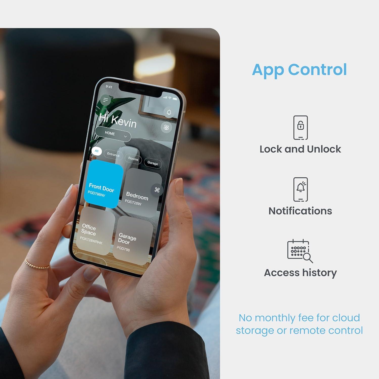 Lockly Secure Plus Bluetooth Smart Door Lock, Keyless Entry with PIN Genie® Digital Keypad, 3D Biometric Fingerprint Sensor Front Door Lock with Handle, Voice Control & Auto Lock - Latch Edition