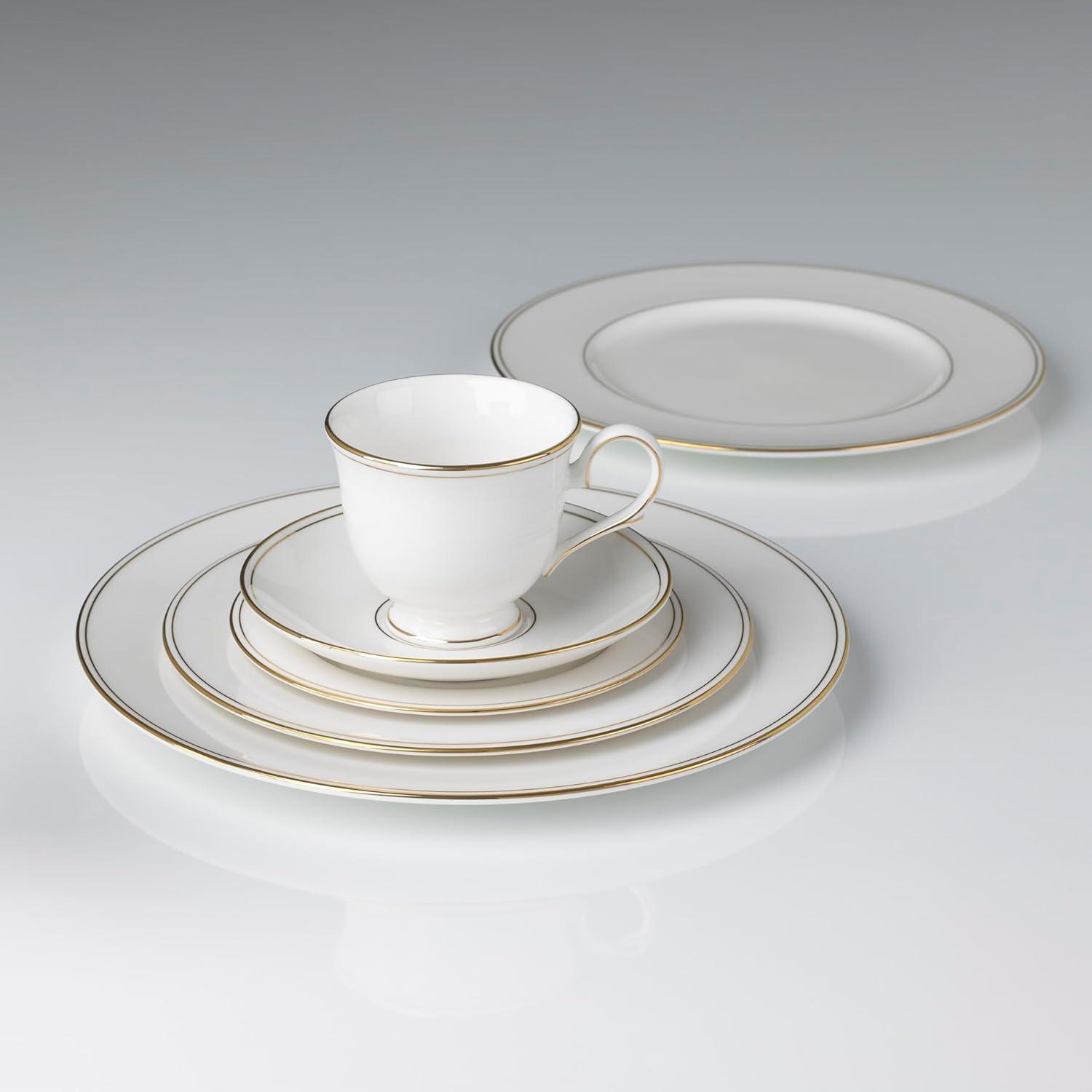 White and Gold Porcelain 5-Piece Formal Place Setting