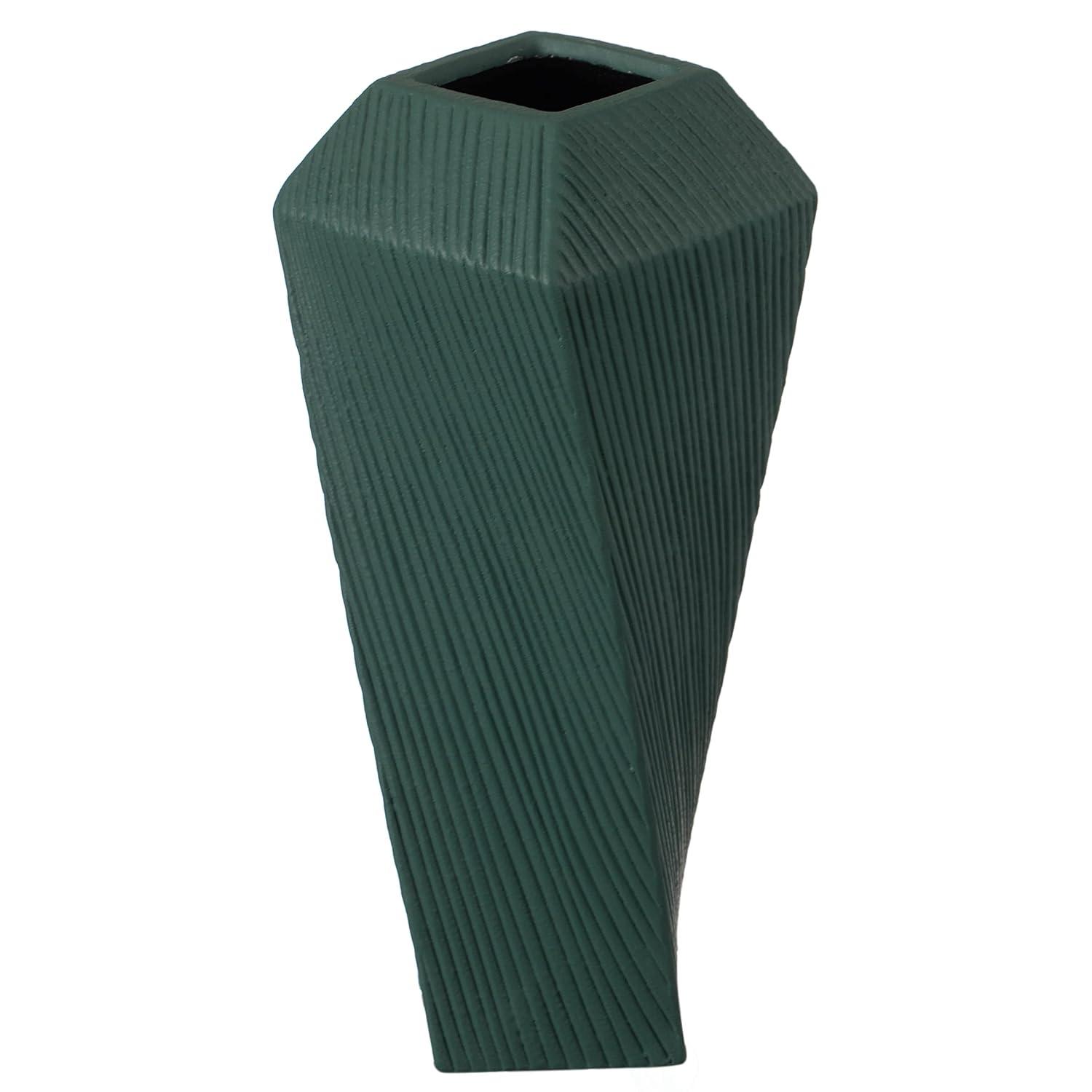 Uniquewise 12" H Decorative Ceramic Square Twisted Centerpiece Table Vase Green, Large