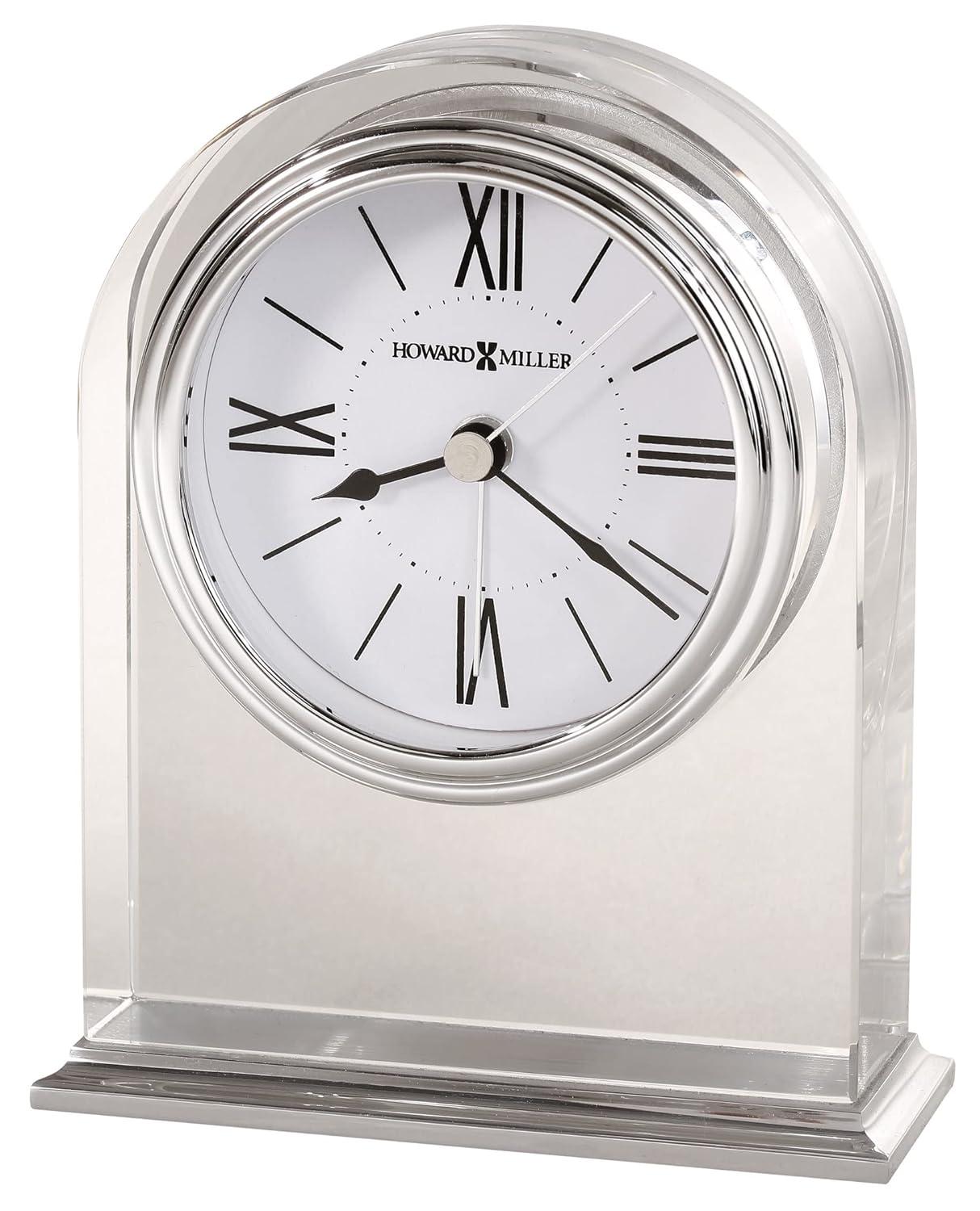 Howard Miller® Optica Modern & Contemporary Roman Numeral Crystal Quartz Movement / Crystal Tabletop Clock with Alarm in Brushed And Polished Aluminum Base/Polished Silver-Tone Waterfall Bezel