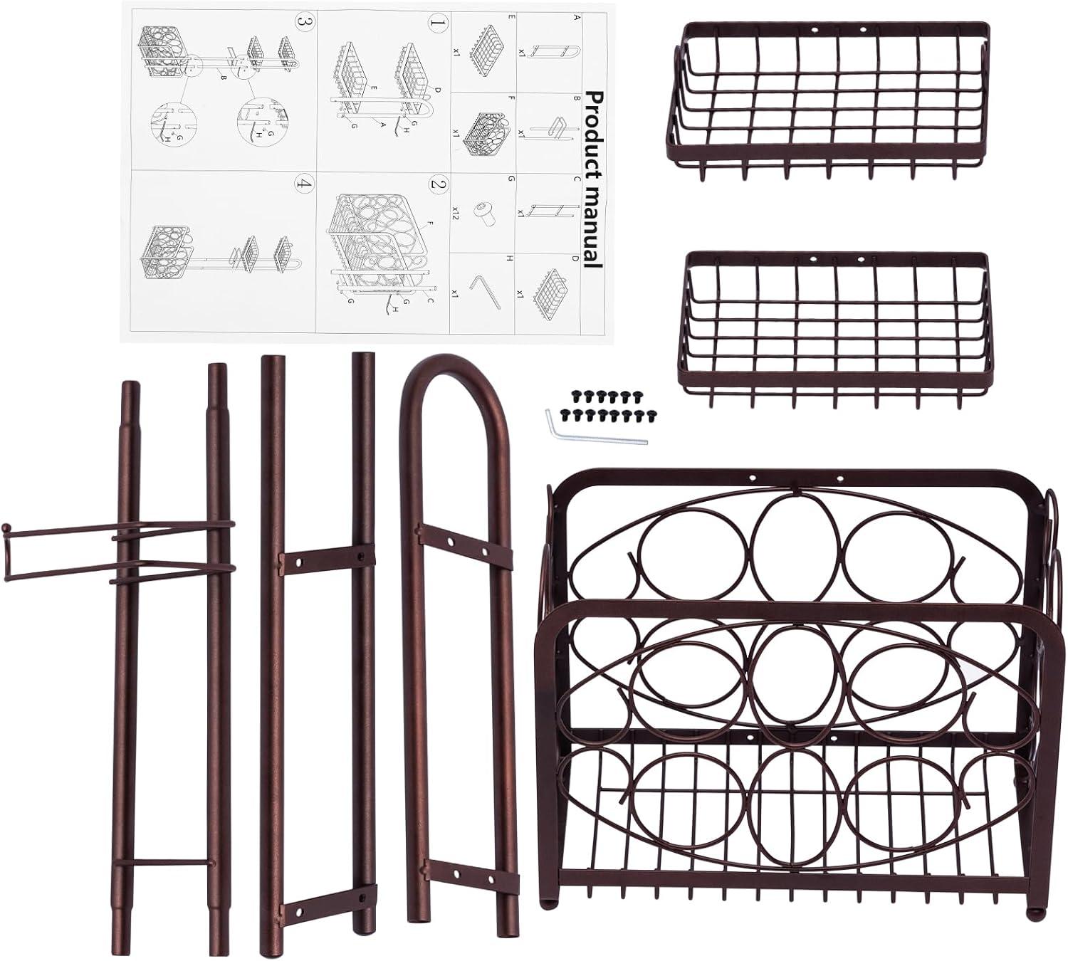 Toilet Paper Holder Tissue Rack Stand With Magazine Toilet Roll Storage Basket- Freestanding, Bronze Metal