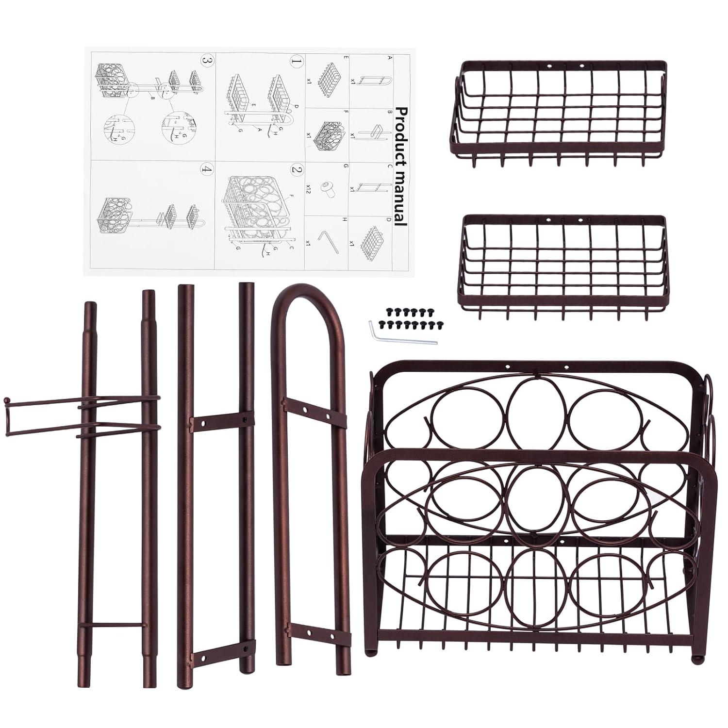 Toilet Paper Holder Tissue Rack Stand With Magazine Toilet Roll Storage Basket- Freestanding, Bronze Metal