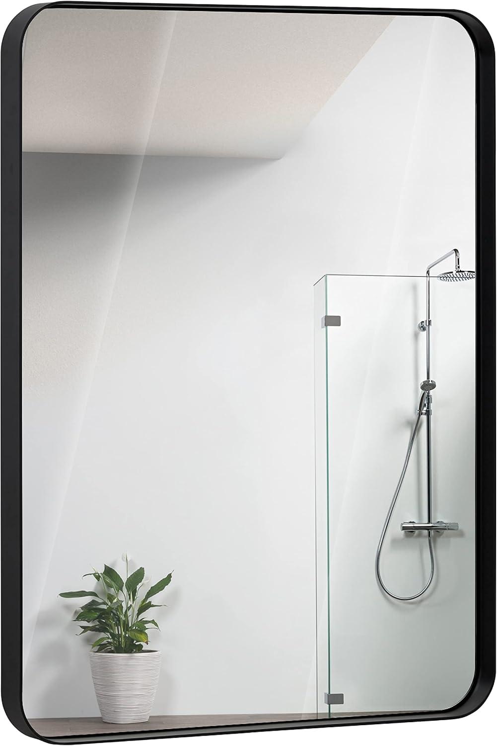 Hamilton Hills 18" x 48" Metal Black Framed Brushed Rectangular Wall Mirror