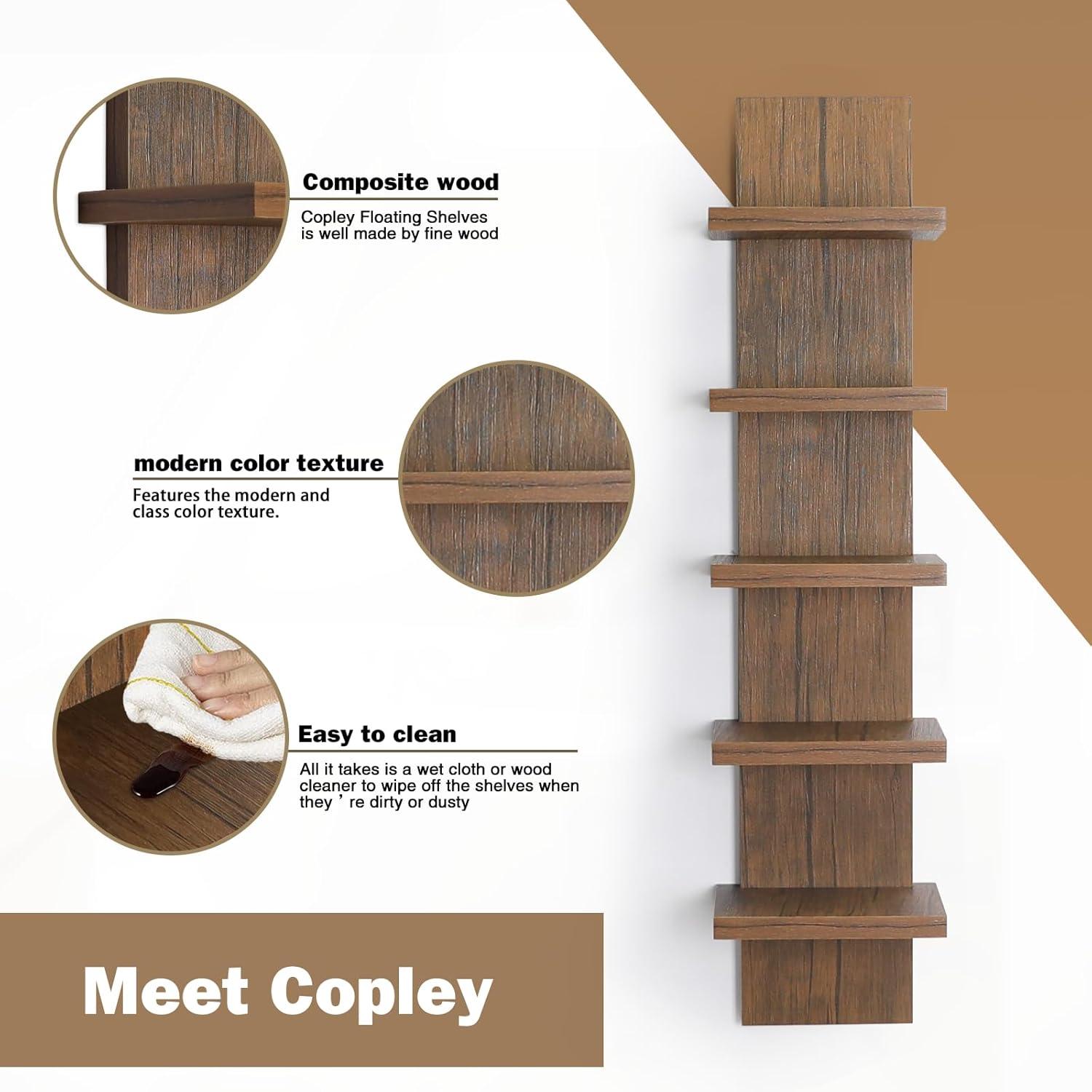 5 Tier Wall Shelf Unit, Brown Wall Shelf, Multifunctional Display Floating Shelf, Bedroom and Home Decor Organizer