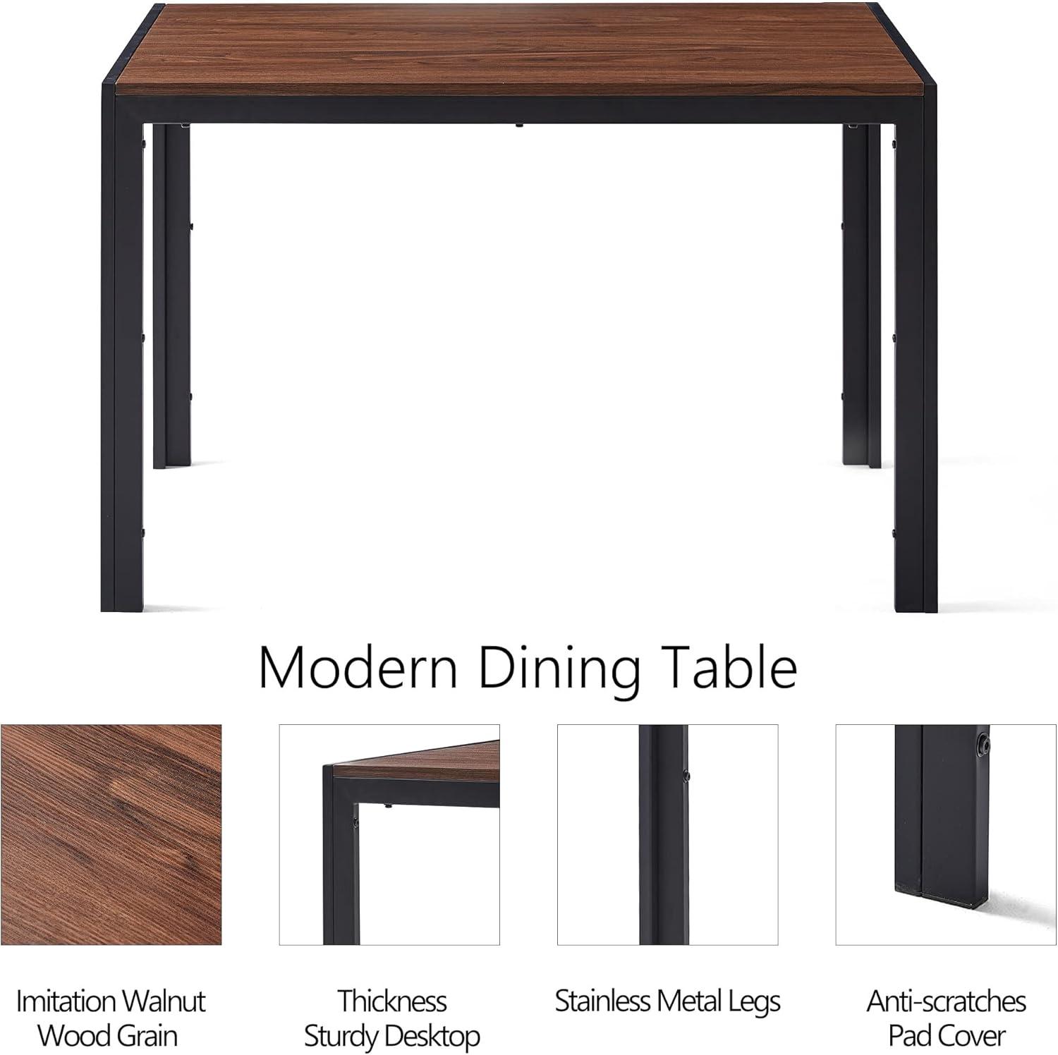 Walnut and Black Rectangular MDF Dining Table with Metal Legs