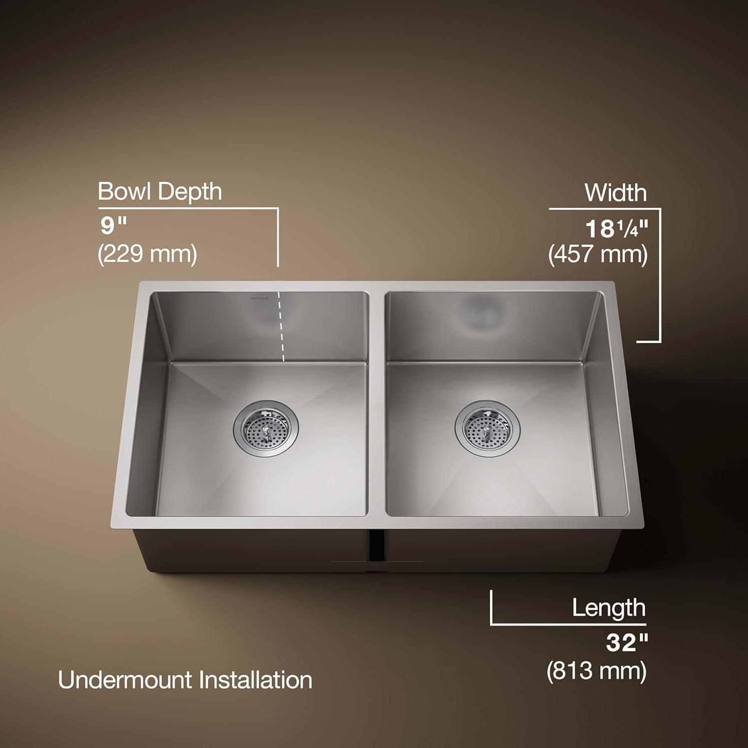 Strive 32" L x 18-1/4" W x 9-5/16" Under-Mount Double-Equal Kitchen Sink with Basin Rack
