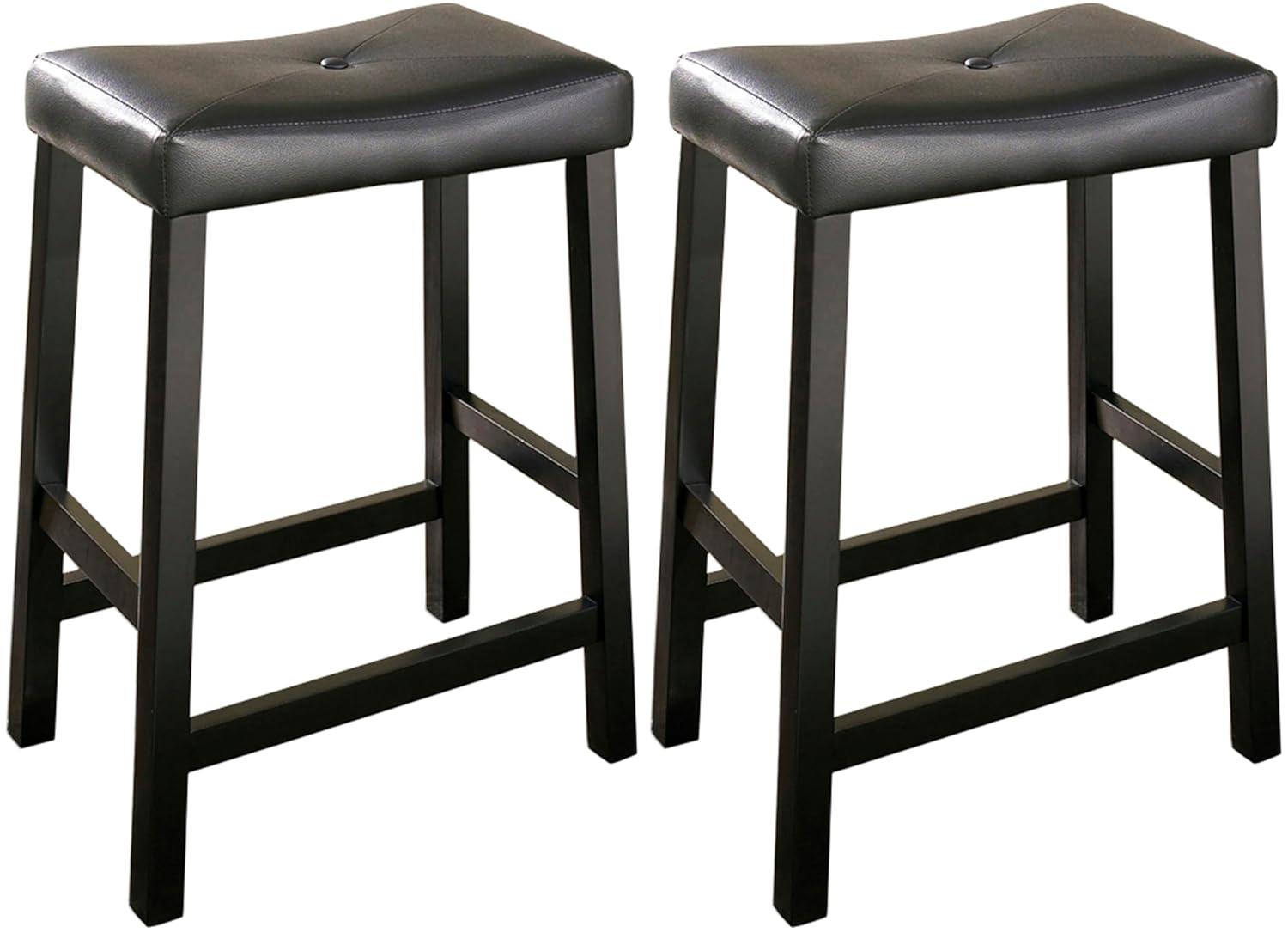 Crosley Set of 2 24" Upholstered Saddle Seat Counter Height Barstools Black: Faux Leather, Wood Frame, Foam Fill
