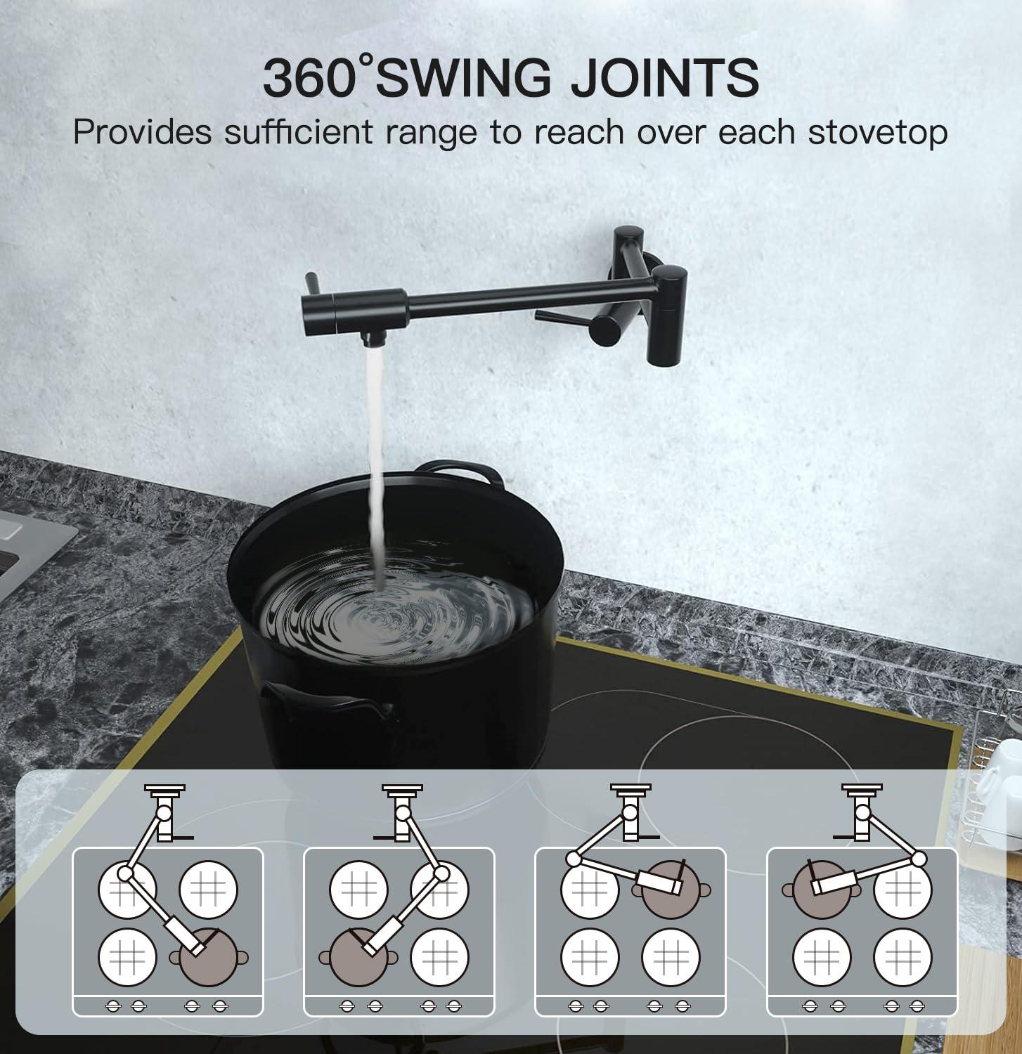 IMLEZON Pot Filler Faucet Stainless Steel Commercial Wall Mount Kitchen Sink Faucet Folding Stretchable with Single Hole Two Handles Black