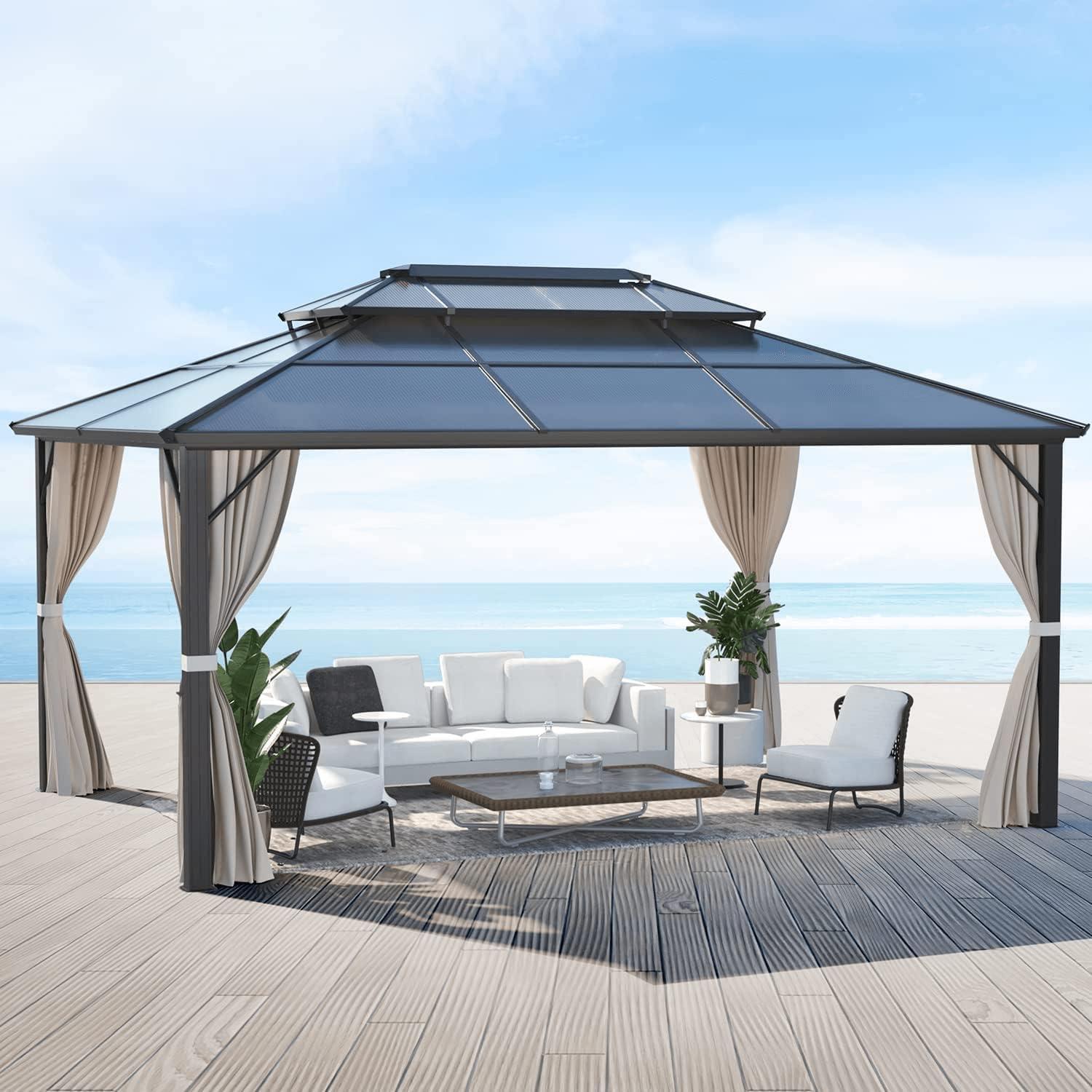 Hommow 12 ft x 16 ft Hardtop Gazebos, Aluminum Composite Panel Patio