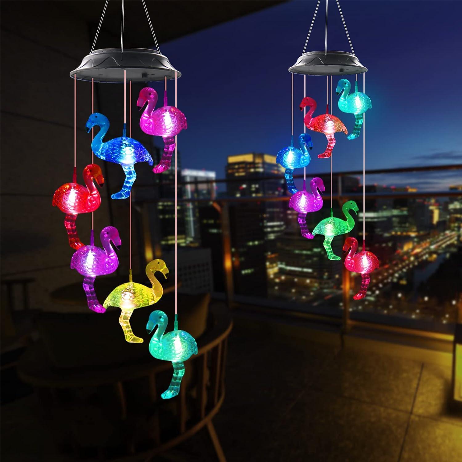 Colorful Crystal Flamingo Solar LED Wind Chimes