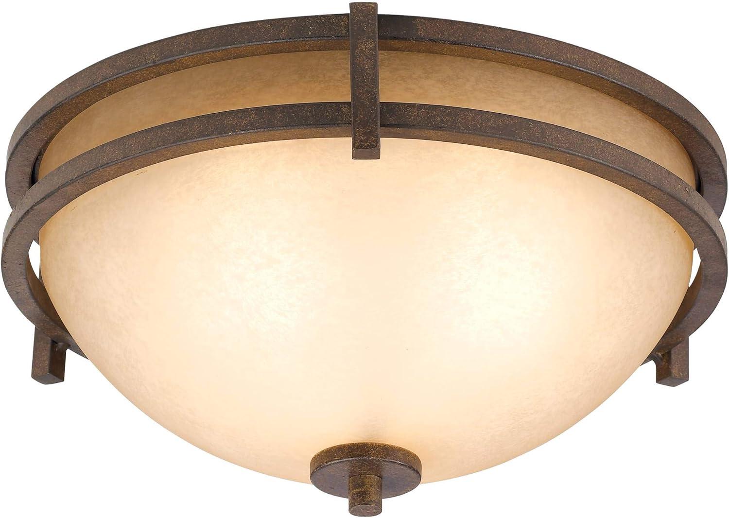 Franklin Iron Works Oak Valley Rustic Farmhouse Flush Mount Ceiling Light Fixture 15" Wide Modern Bronze 3-Light Cream Scavo Glass Bowl for Bedroom