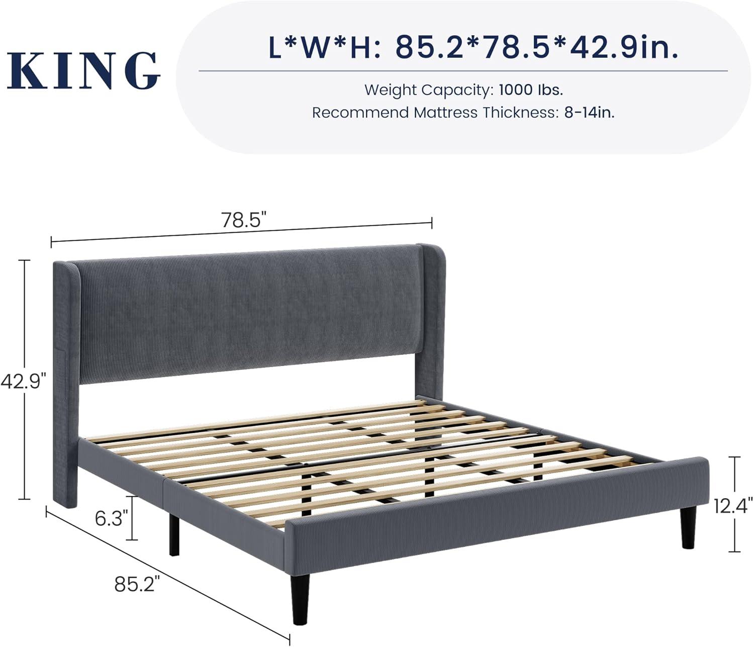 Ebern Designs Upholstered Bed Frame with Wingback Headboard, Luxurious Velvet Upholstery Platform Bed, Wooden Slat Support - Box Spring Optional,Easy Assembly