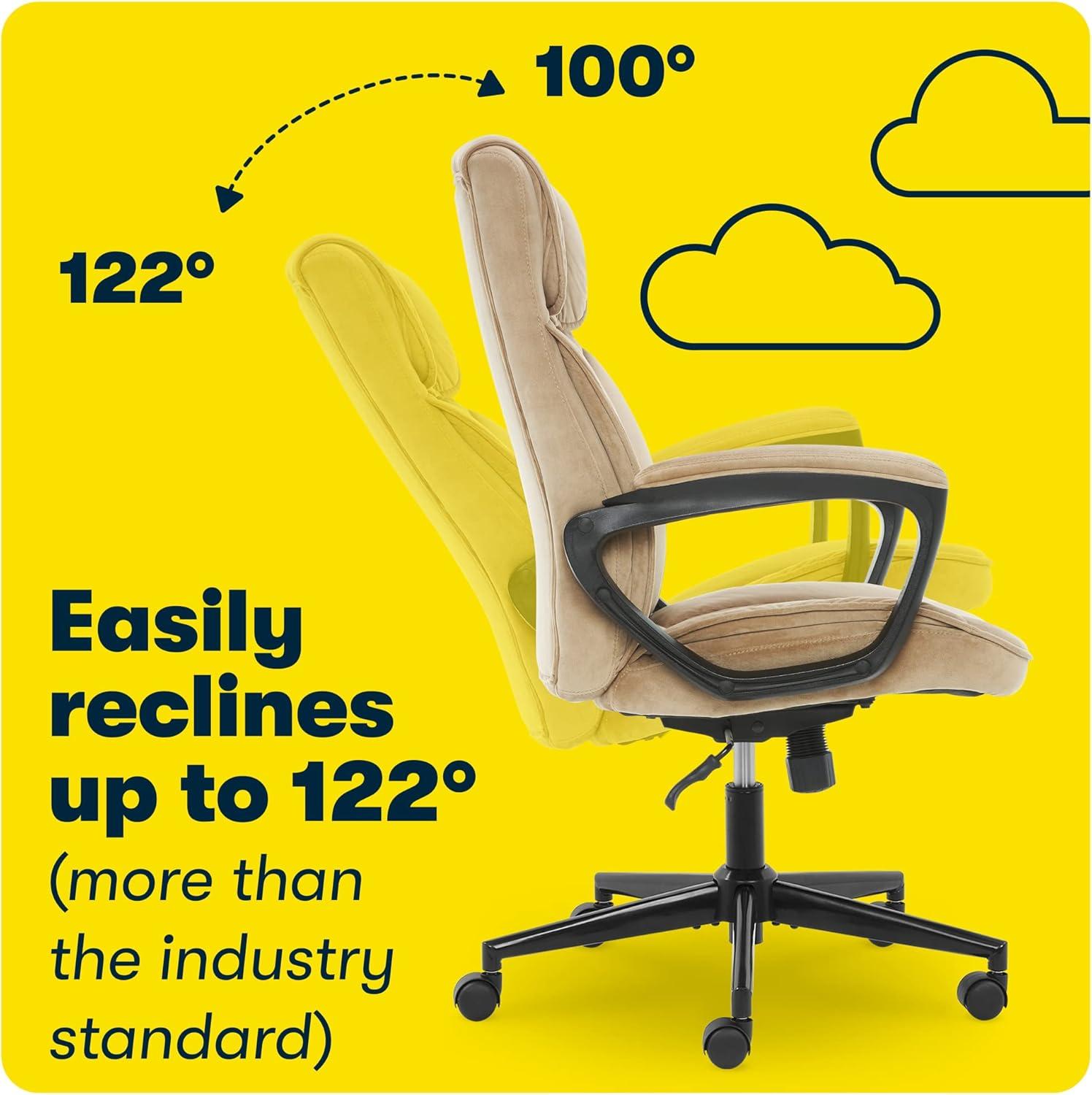 Serta Hannah Executive Home Office Desk Chair, Ergonomic Mid-Back with Lumbar Support, Firm Seat Cushion, Layered Body Pillows, Padded Armrests, Swivel Base, Easy Assembly, Microfiber, Beige