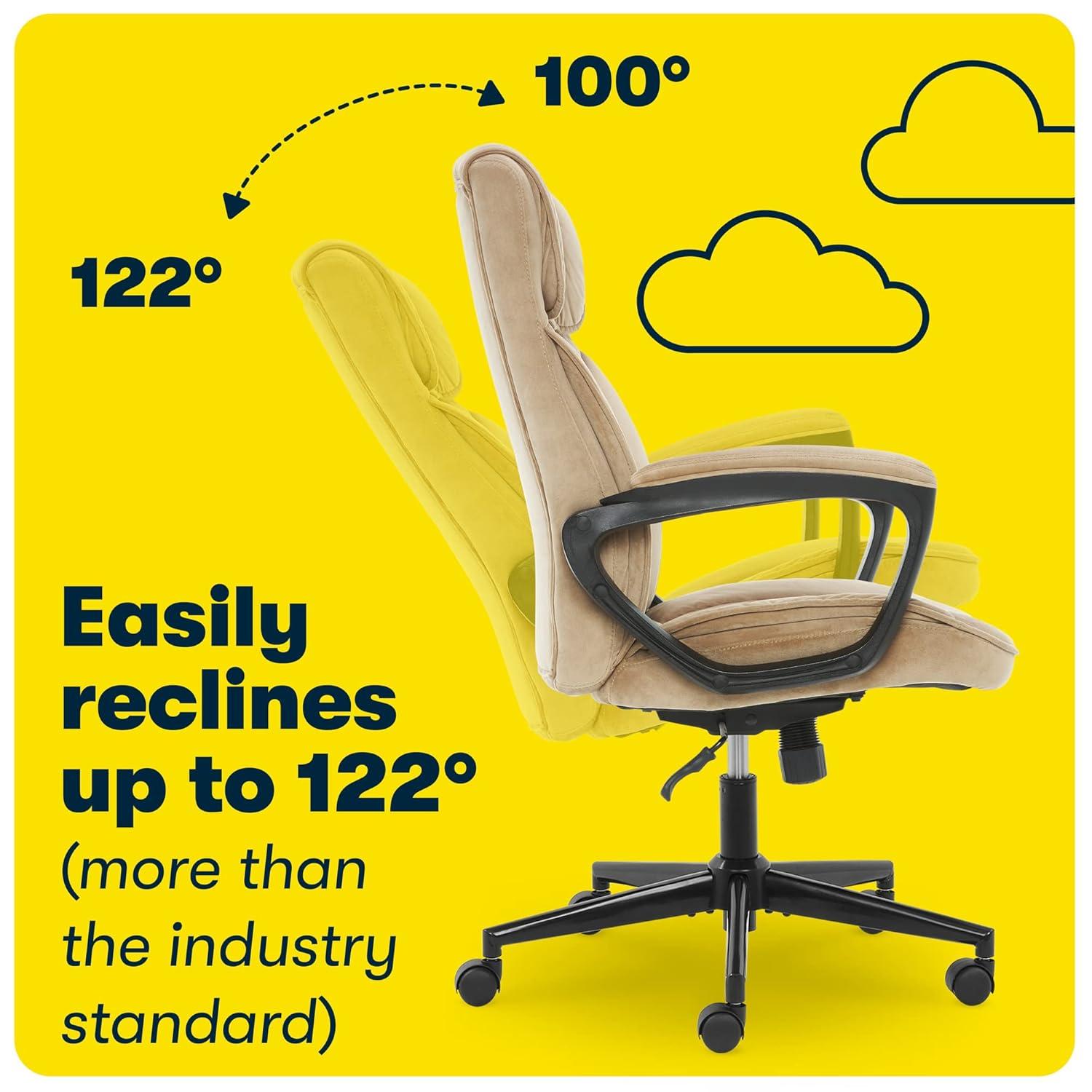 Serta Hannah Executive Home Office Desk Chair, Ergonomic Mid-Back with Lumbar Support, Firm Seat Cushion, Layered Body Pillows, Padded Armrests, Swivel Base, Easy Assembly, Microfiber, Beige